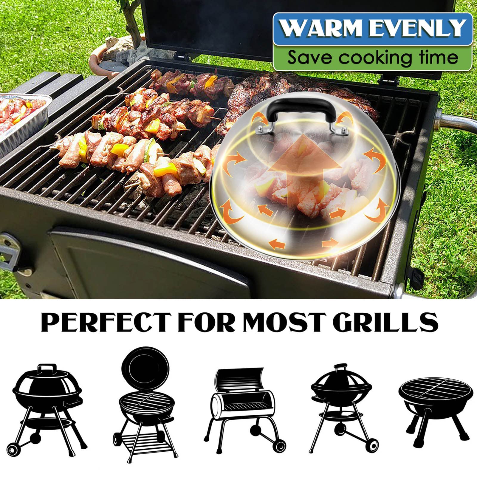 Cheese Melting Dome Set Of 2(12 Inch), Joyfair Large Stainless Steel Basting Cover For Griddle, Flat Top Grill Tools For Outdoor