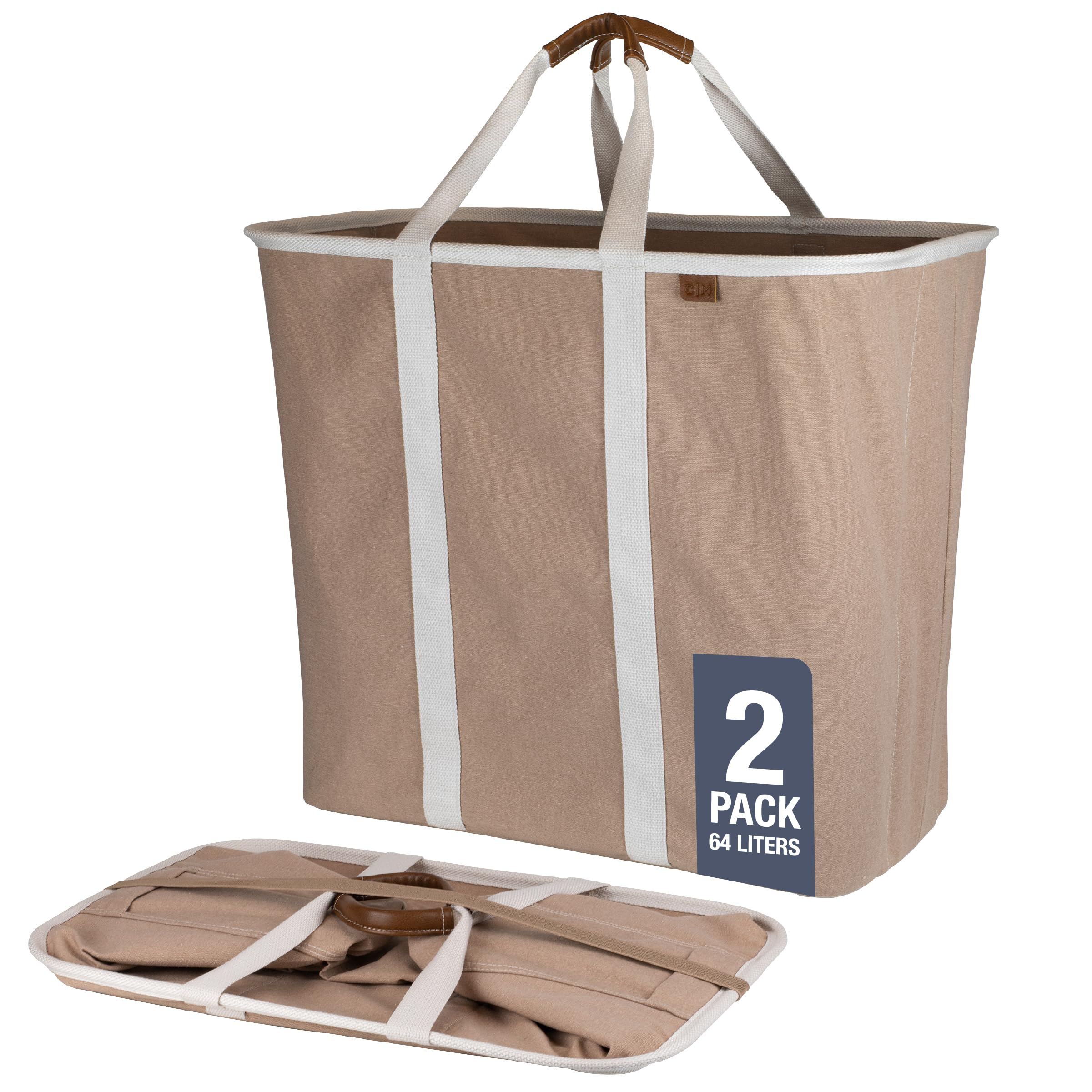 CleverMade Collapsible Laundry Basket  Premium Large Foldable Clothes Hamper  Laundry Tote Carry All Bin XL Pop-Up Caddy with Handles  2 Pack  Mocha