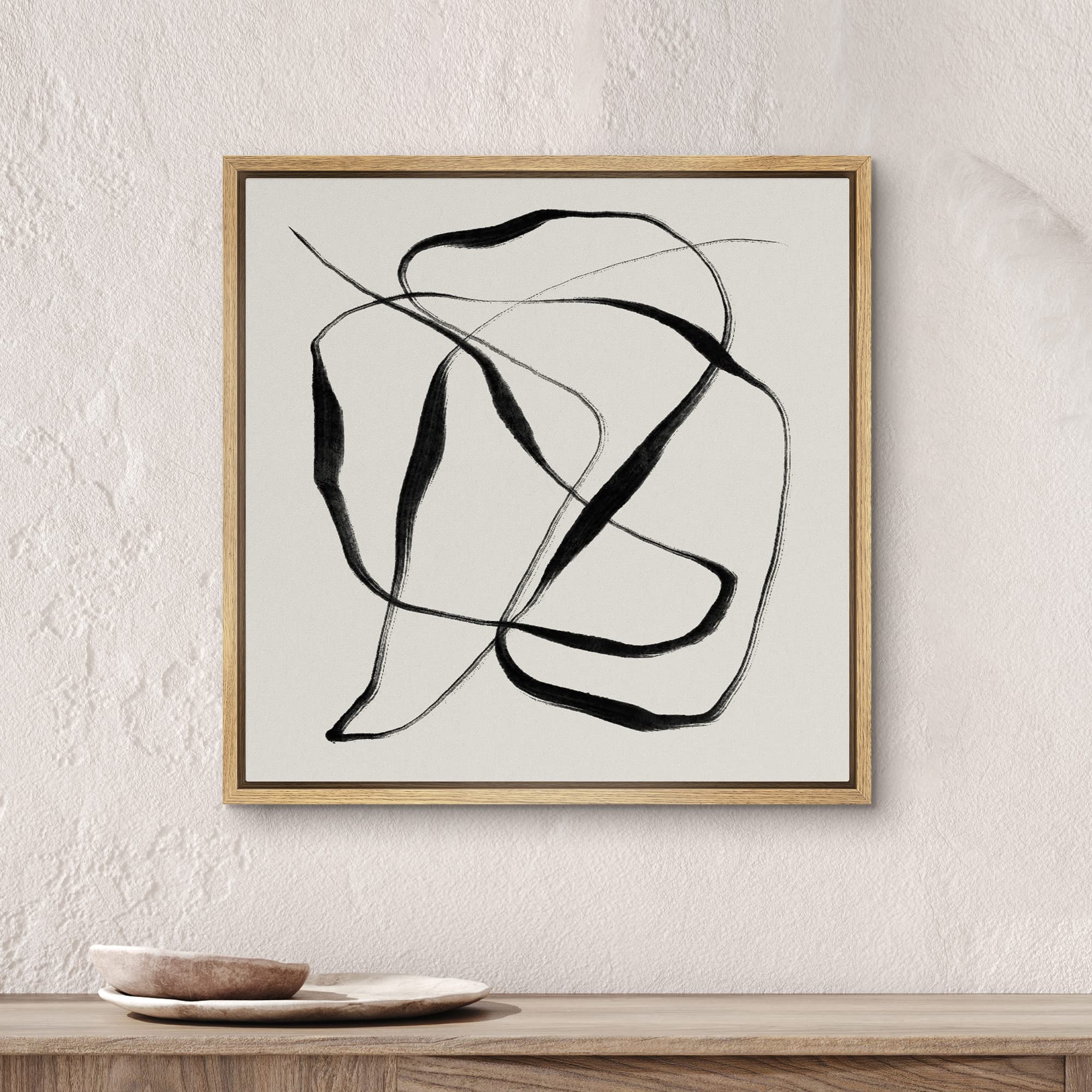 Signwin Framed Canvas Print Wall Art Geometric Paint Stroke Ribbon Collage Abstract Shapes Illustrations Modern Art Decorative C