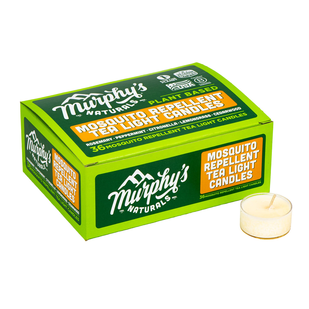 Murphys Naturals Mosquito Bug Repellent Tea Light Candles for Outdoor Patio, Citronella & Essential Oils, 4-Hour Burn Time Each,