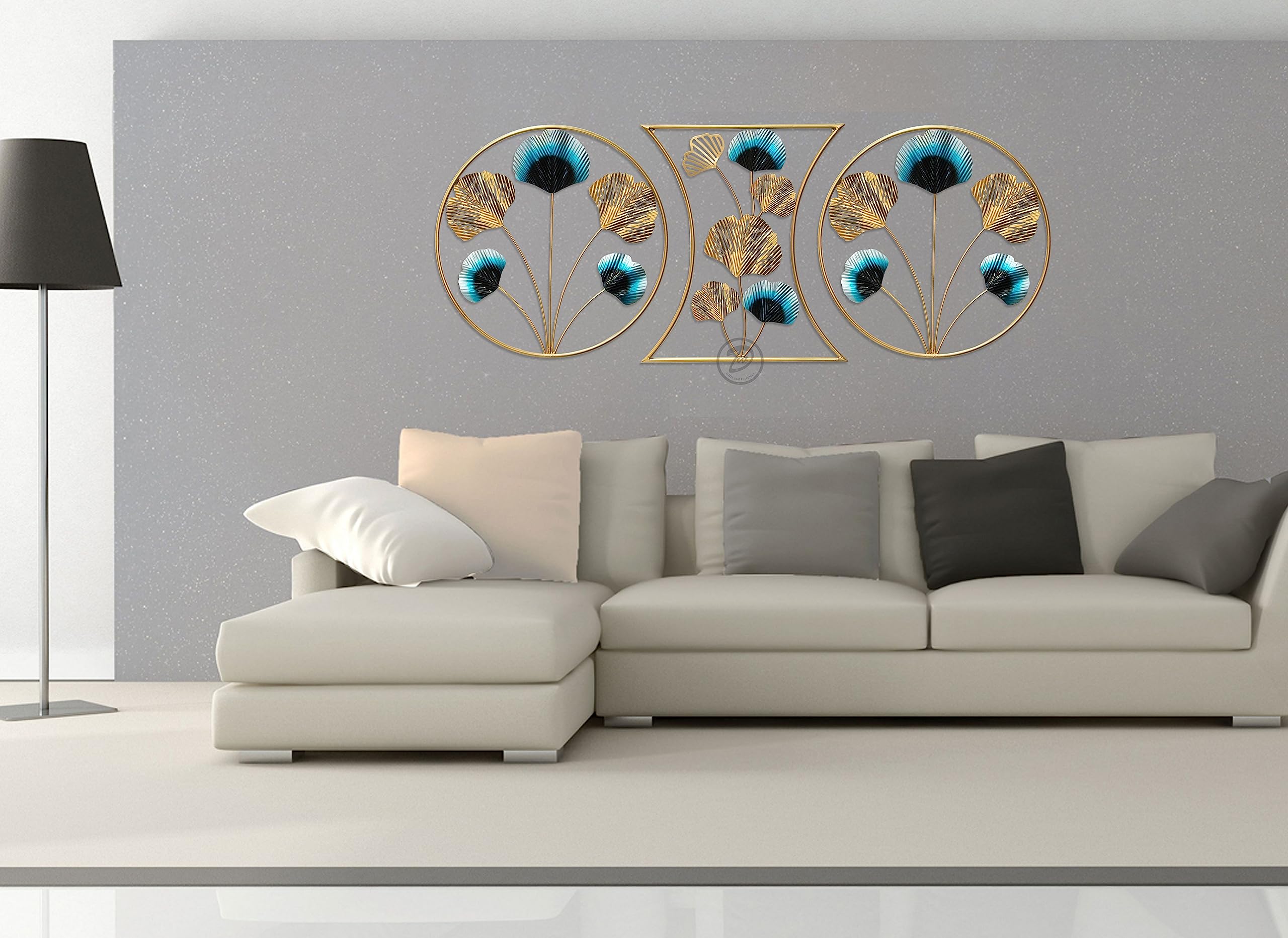 Design World Multicolor Decorative Metal Geometric Pattern Gingko Leaf Wall Art Decor Sculpture Set Of 3 For Living Room Bedroom