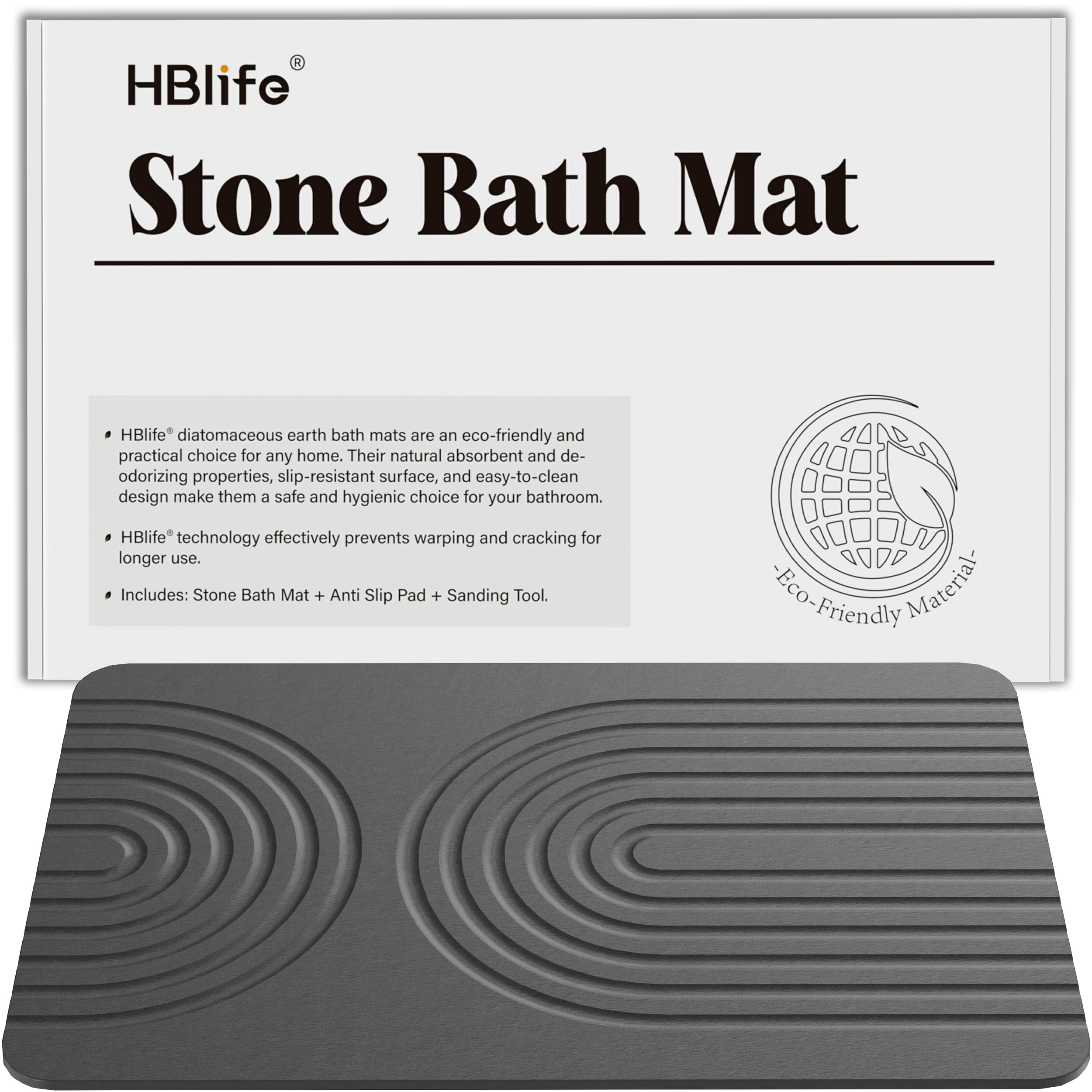 Hblife 23.5'' X 15'' Stone Bath Mat, Quick Dry Bath Mats For Bathroom, Non Slip Bathroom Floor Mat, Modernized Magic Mat For Bat