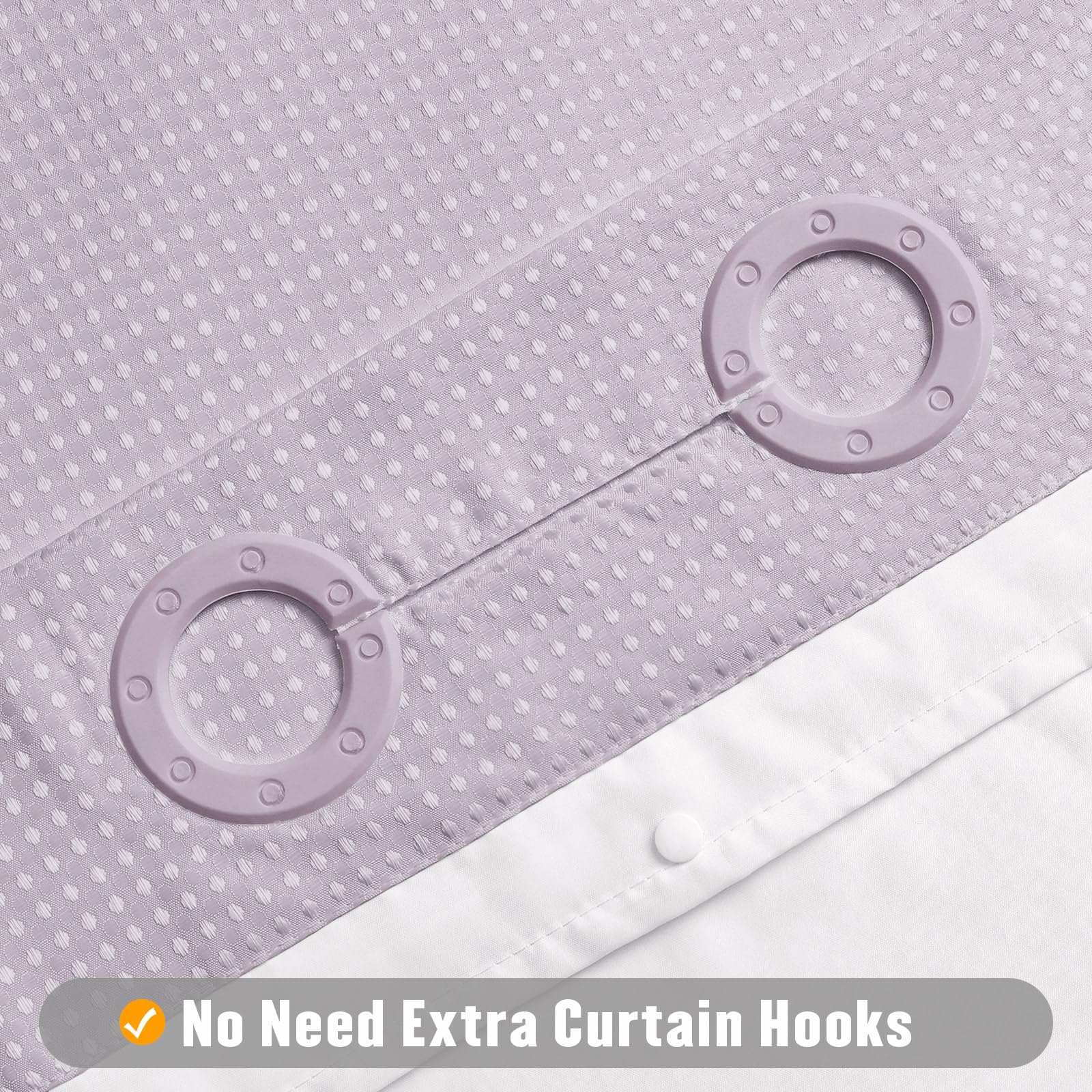 Mitovilla No Hooks Needed Extra Long Shower Curtain Set With Snap-In Liner, Purple 86 Inch Xl Heavyweight Waffle Fabric Cloth Sh
