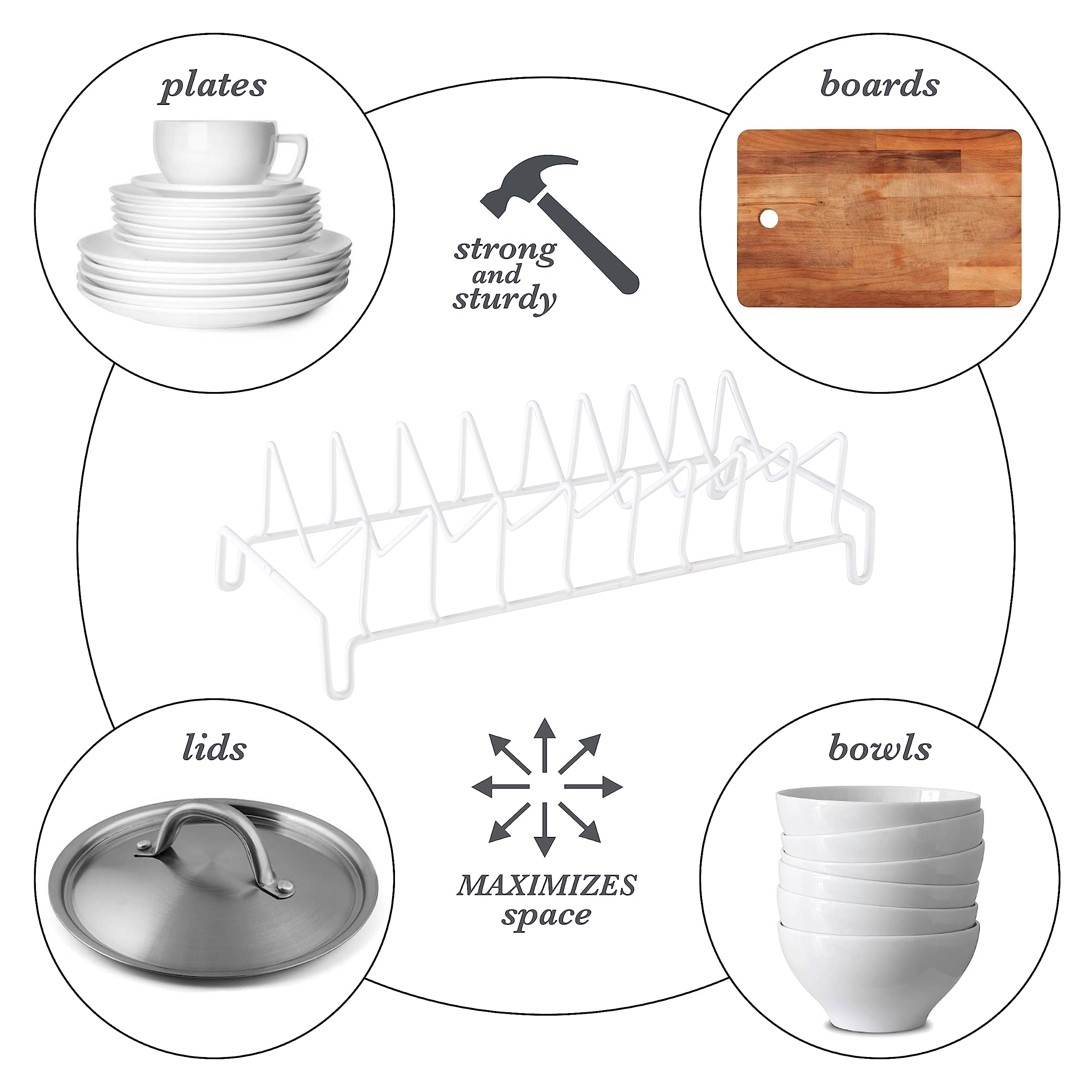 Kitchen Details 8 Section Lid And Plate Organizer | Free Standing | Pot, Pan & Cutting Board Holder | Cabinet Pantry And Counter