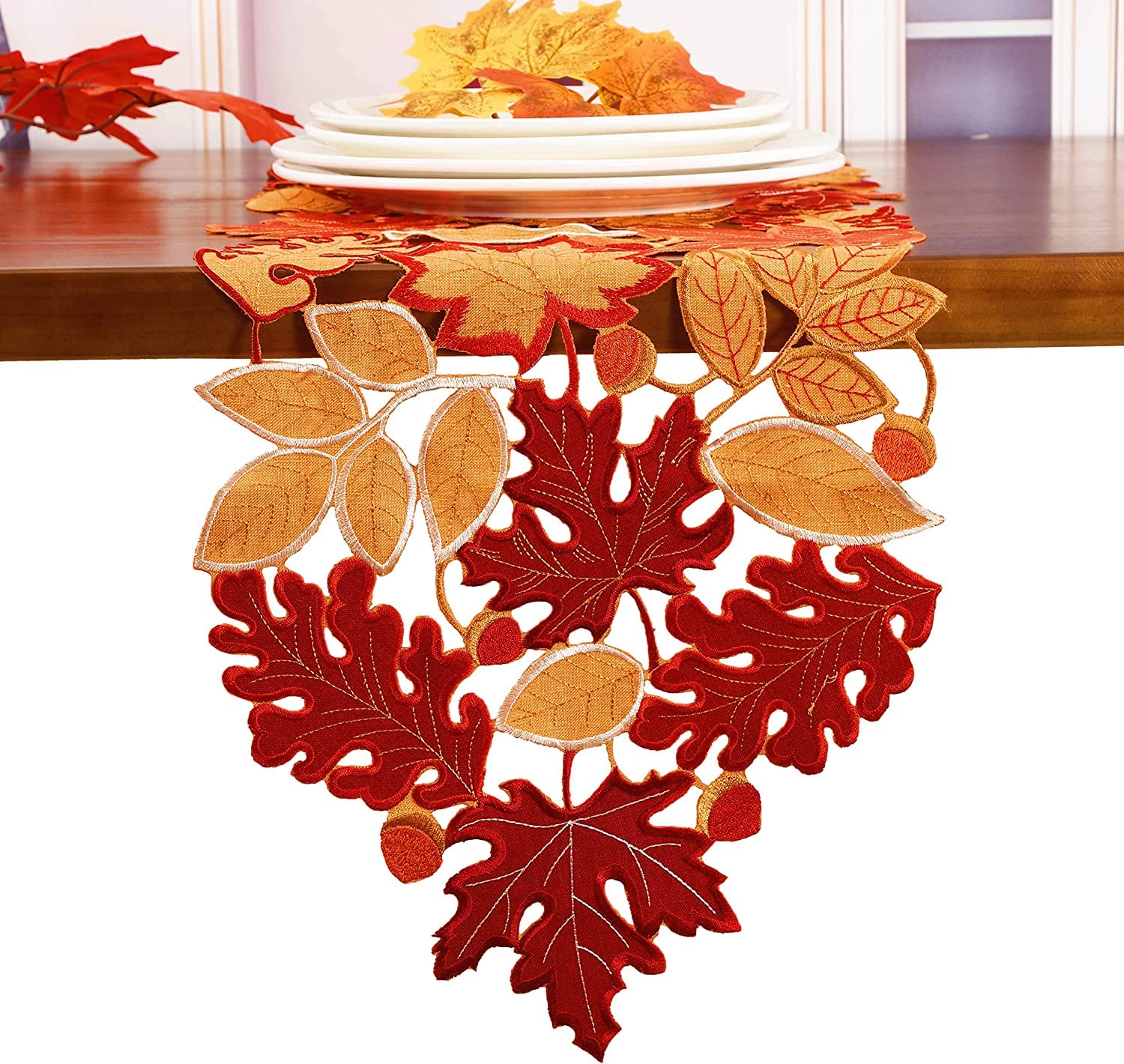 Granddeco Fall Thanksgiving Day Table Runner 13X45 Inches With Maple Leaves For Autumn Family Dinner Home Kitchen Decoration Chr