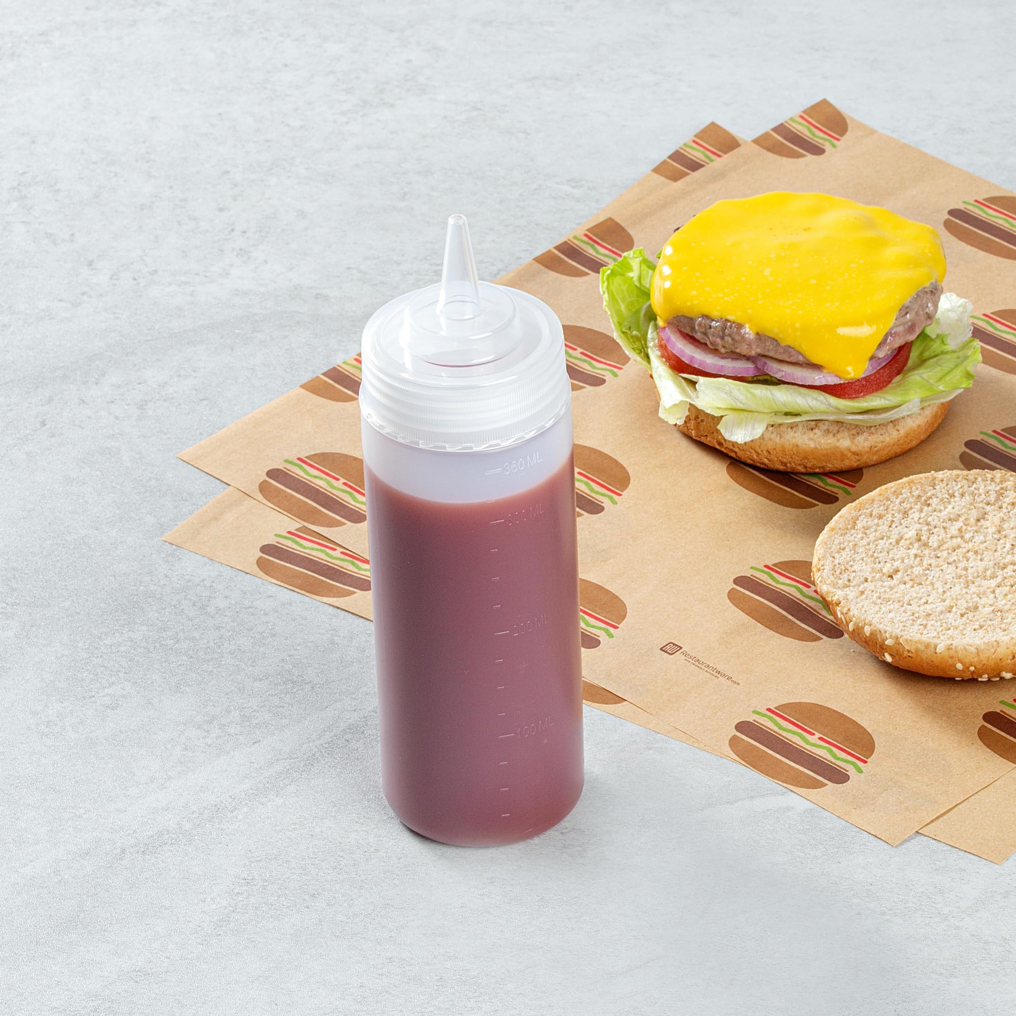 Restaurantware 12 Ounce Squeeze Bottles 6 Refillable Squirt Bottles - Precision Tip Wide Mouth Clear Plastic Sauce Bottles For C