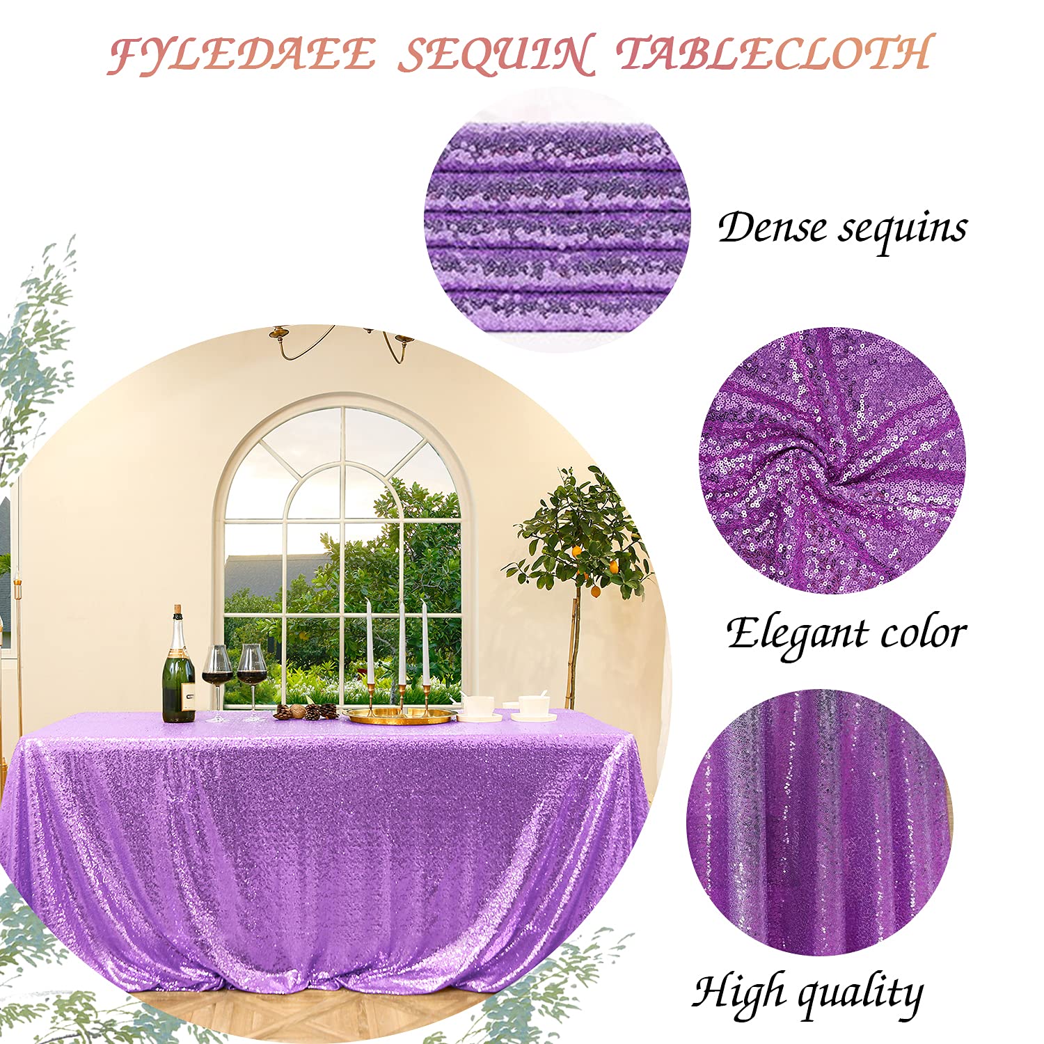 FYLEDAEE Light Purple Sequin Tablecloth Rectangular 50X80 inch Lavender Glitter Shiny Tablecloth for Wedding Baby Shower Birthday Party Dinners Sparkly Tablecloth