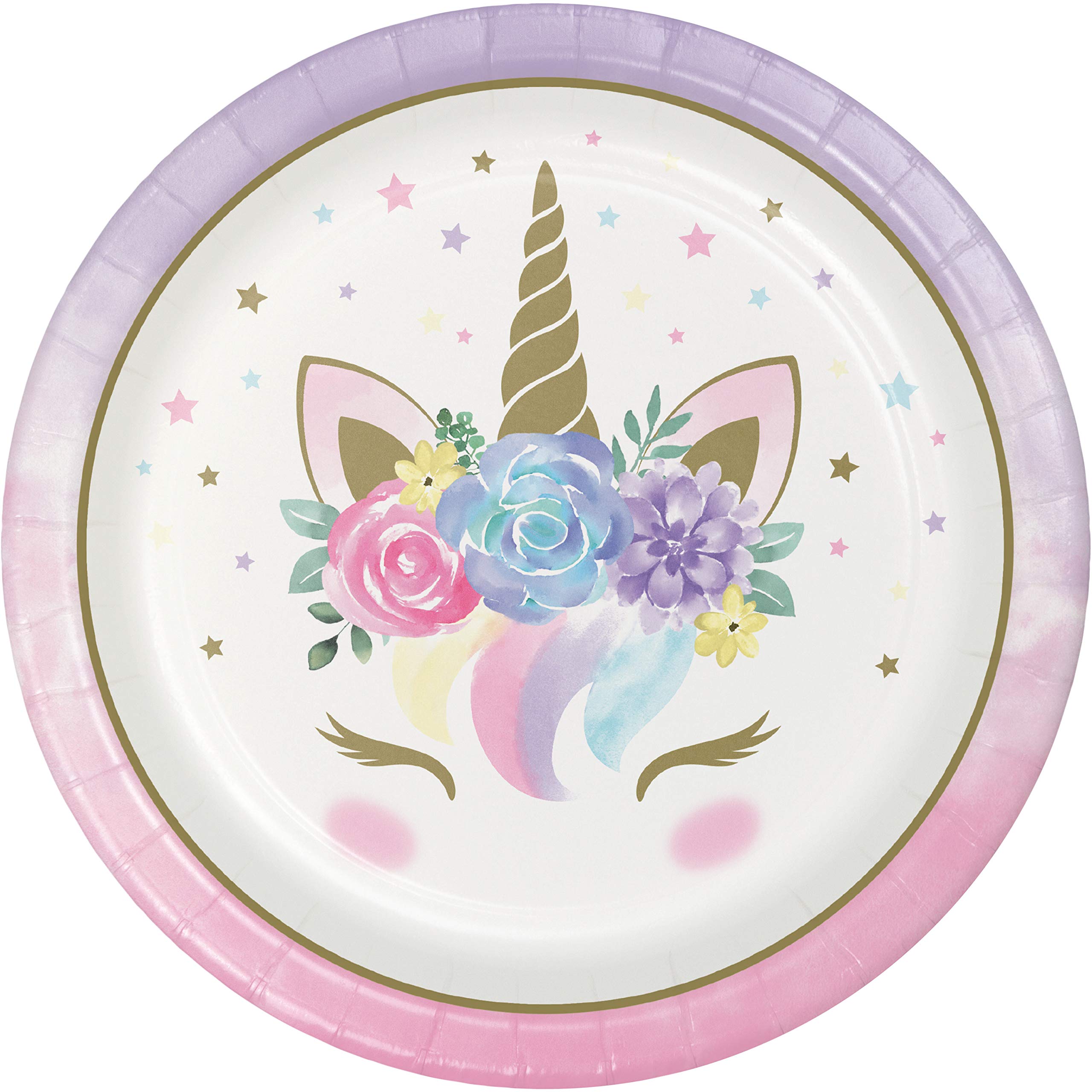 Creative Converting Unicorn Baby Shower Paper Plates, 8 Ct, Multicolor, 9''