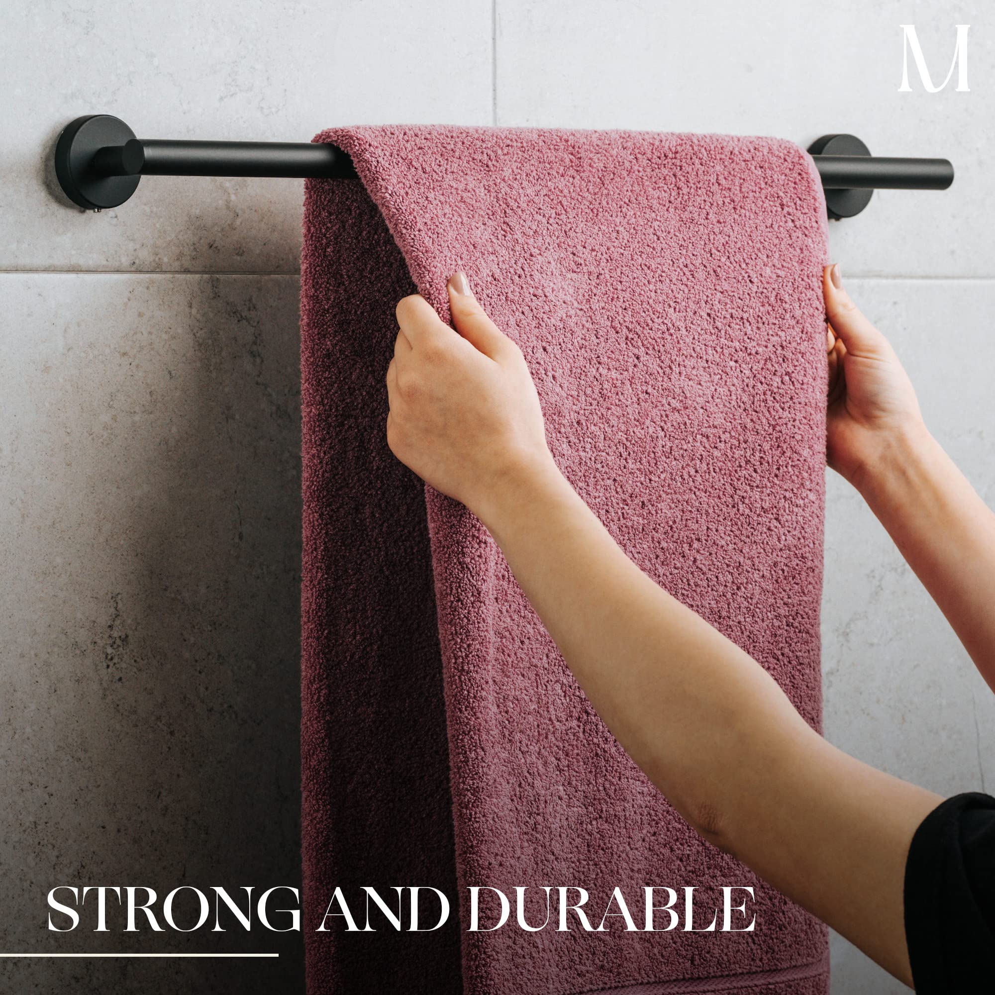 Marmolux Acc - Matte Black Towel Bar - 24 inch Bathroom Towel Holder - Heavy Duty Stainless Steel SUS 304 Bar - Wall Mounted Towel Rack Storage Set - Ideal for Bathroom & Kitchen.