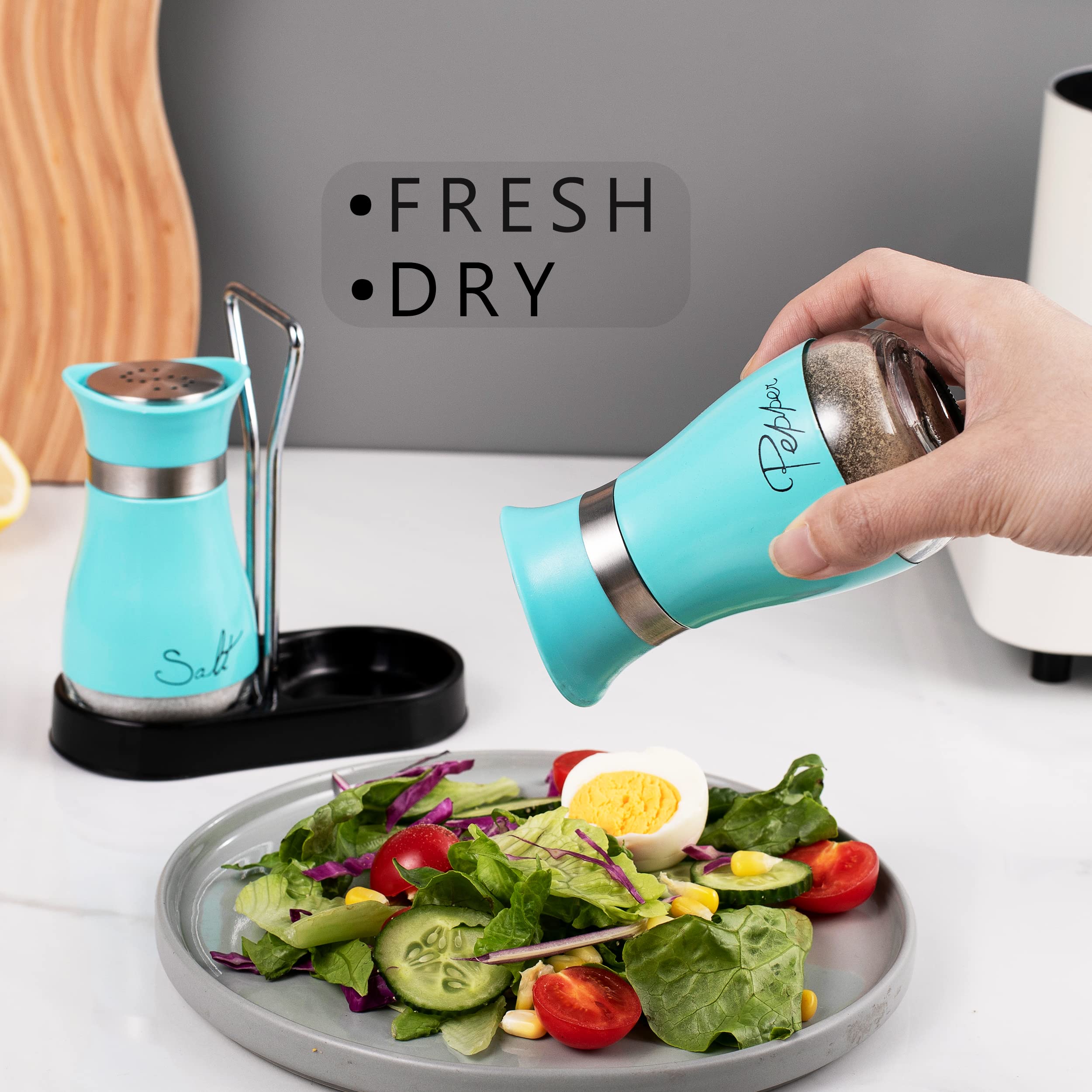 Salt And Pepper Shakers Set, Stainless Steel With Glass Bottle For Table, Rv, Camp, Bbq, Set Of 2, Turquoise