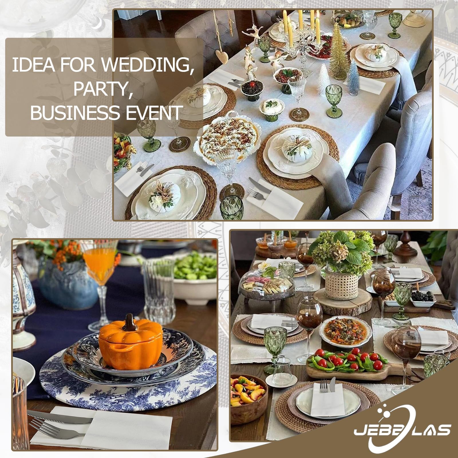 JEBBLAS Disposable Cloth Like Napkins  Built-in Flatware Pocket  Wedding Party Linen Feel White Napkin  Prefolded for Silverware 100 Count
