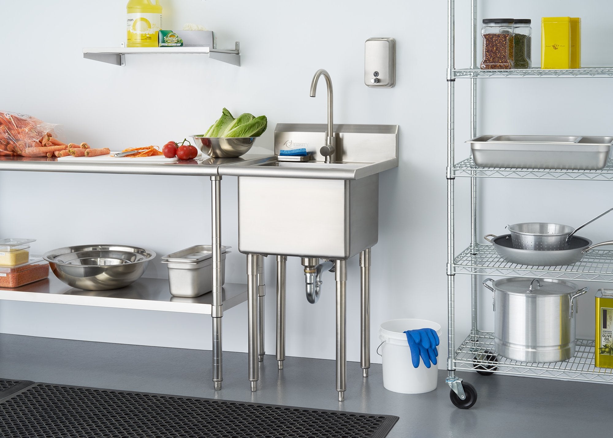 Trinity Ecostorage Stainless Steel Freestanding Single Bowl Utility Sink For Garage, Laundry Room, And Restaurants, Includes Fau