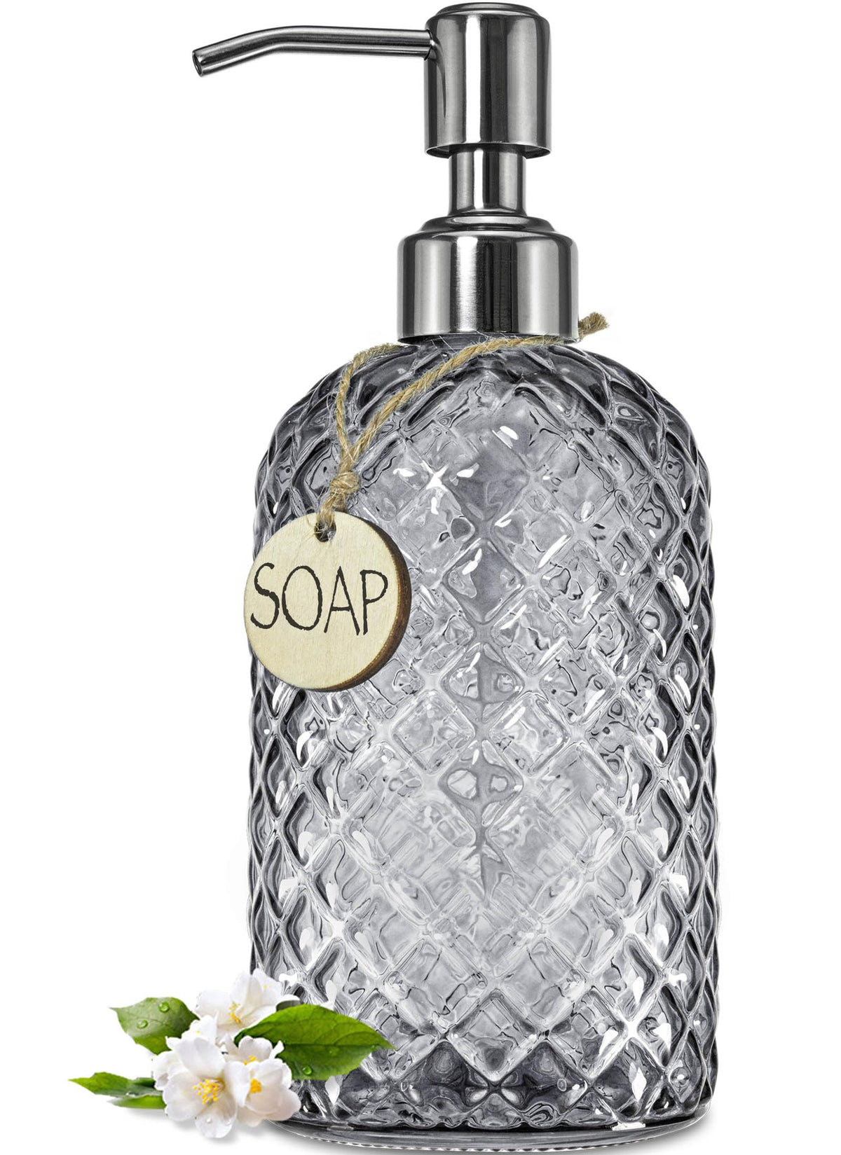 Jasai 18Oz Gray Glass Soap Dispenser With Rust Proof Pump, Refillable Kitchen Soap Dispenser For Dish Soap, Bathroom Soap Dispen