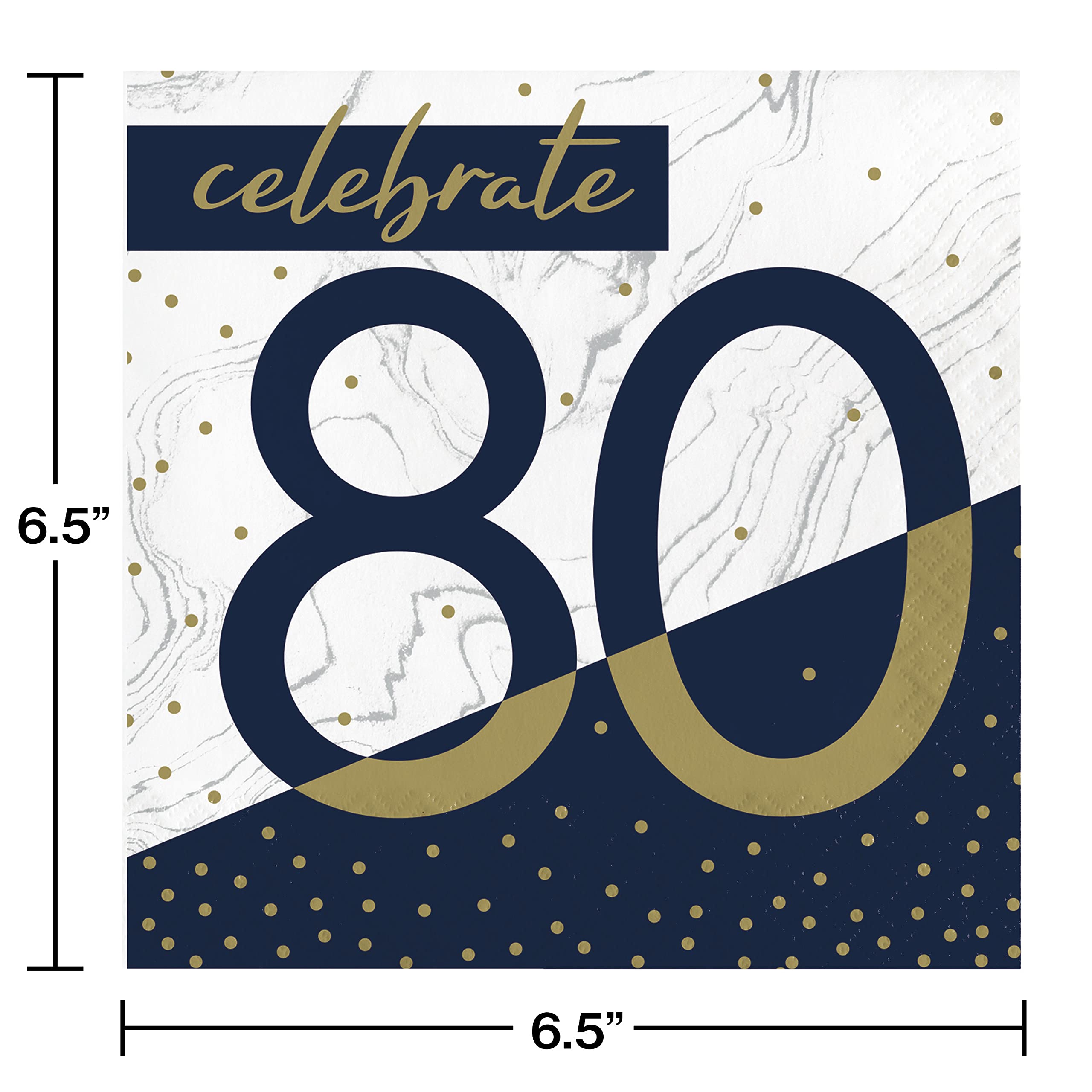 Trendware Navy And Gold 80Th Birthday Napkins, 48 Ct