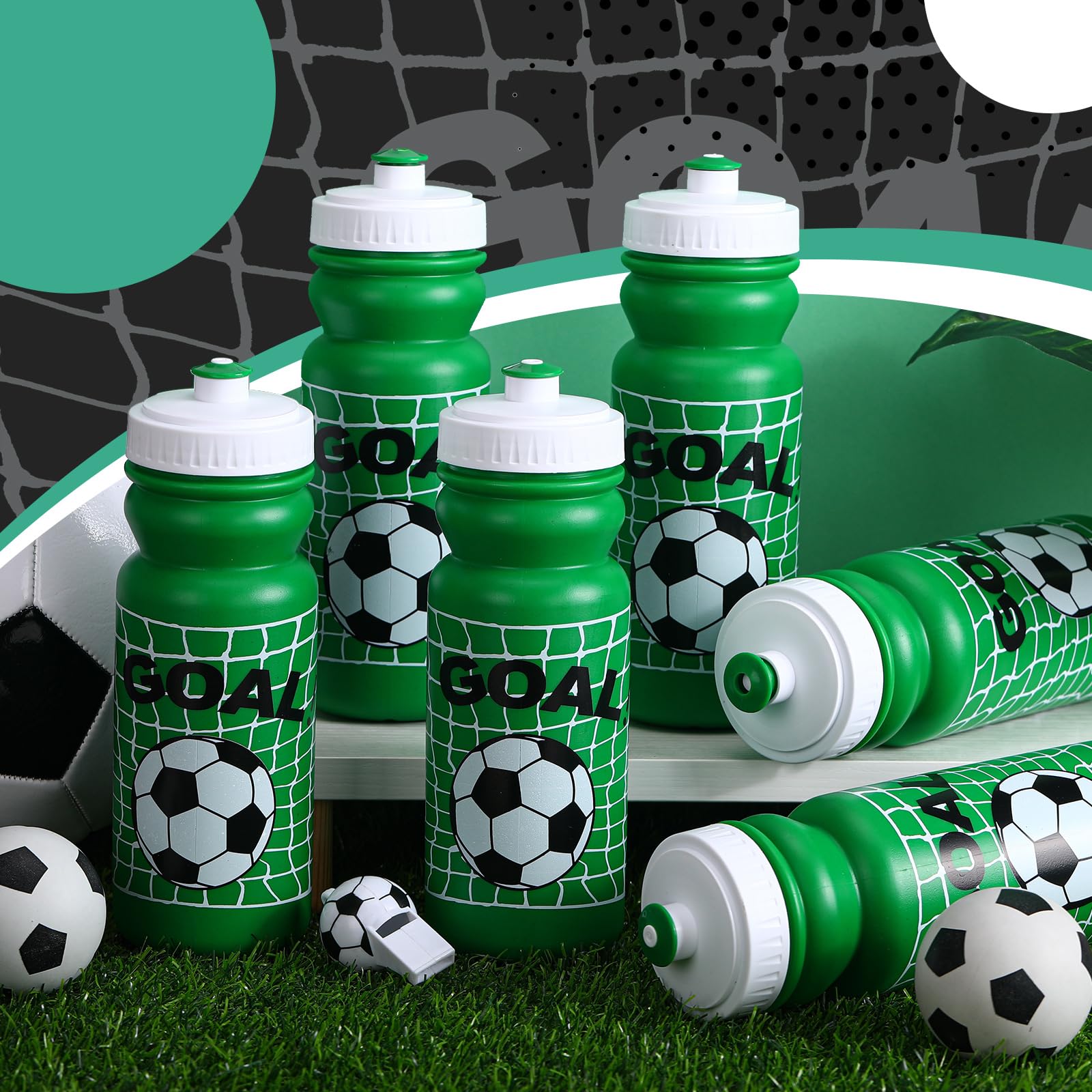 Nitial 12 Pack Soccer Water Bottles Bulk 20 oz Reusable Squeeze Water Bottles Plastic Sports Bottle with Pull Cap Sports Gifts T