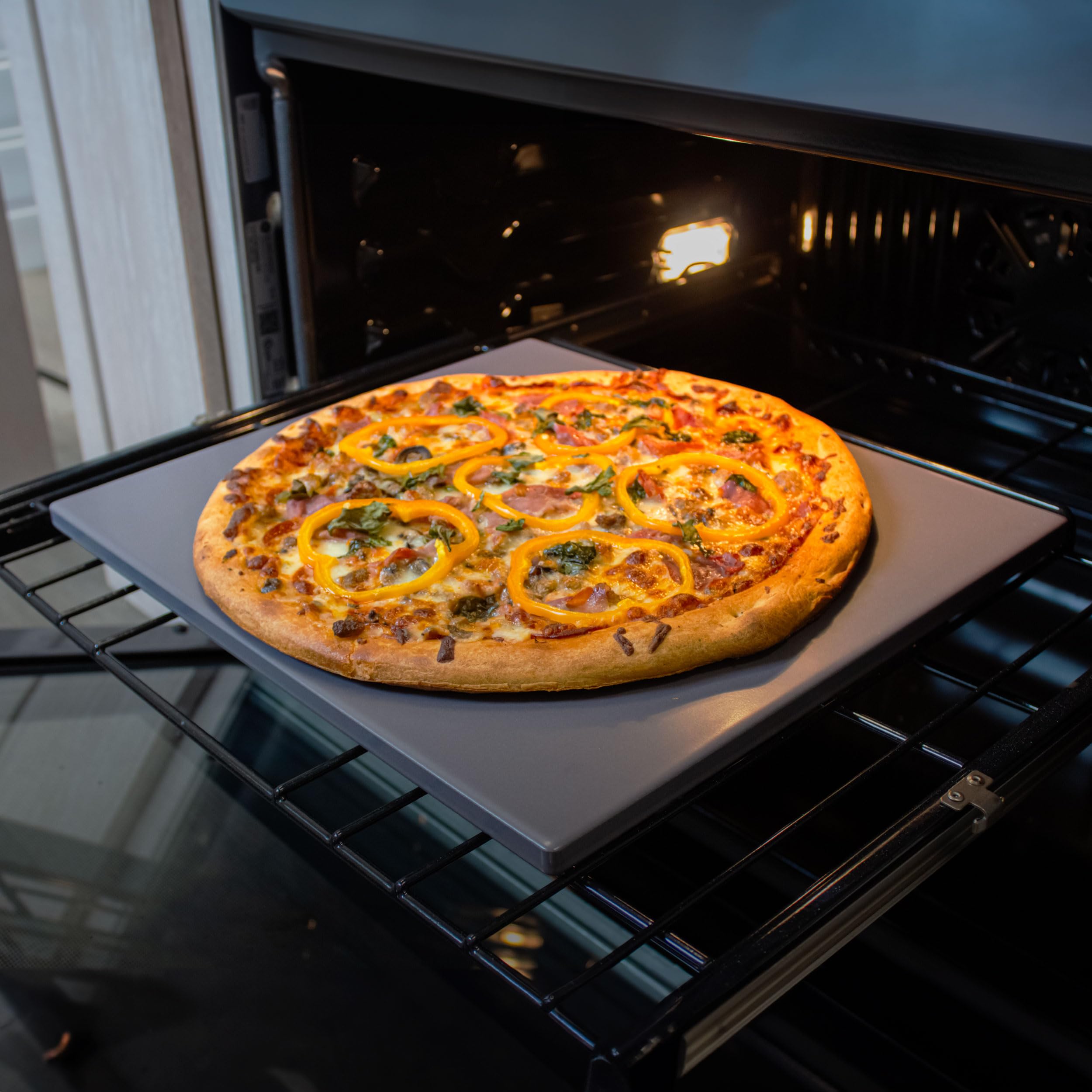Old Stone Pizza Kitchen Glazed Rectangle Pizza Stone For Oven And Grill, 14X16 Inch