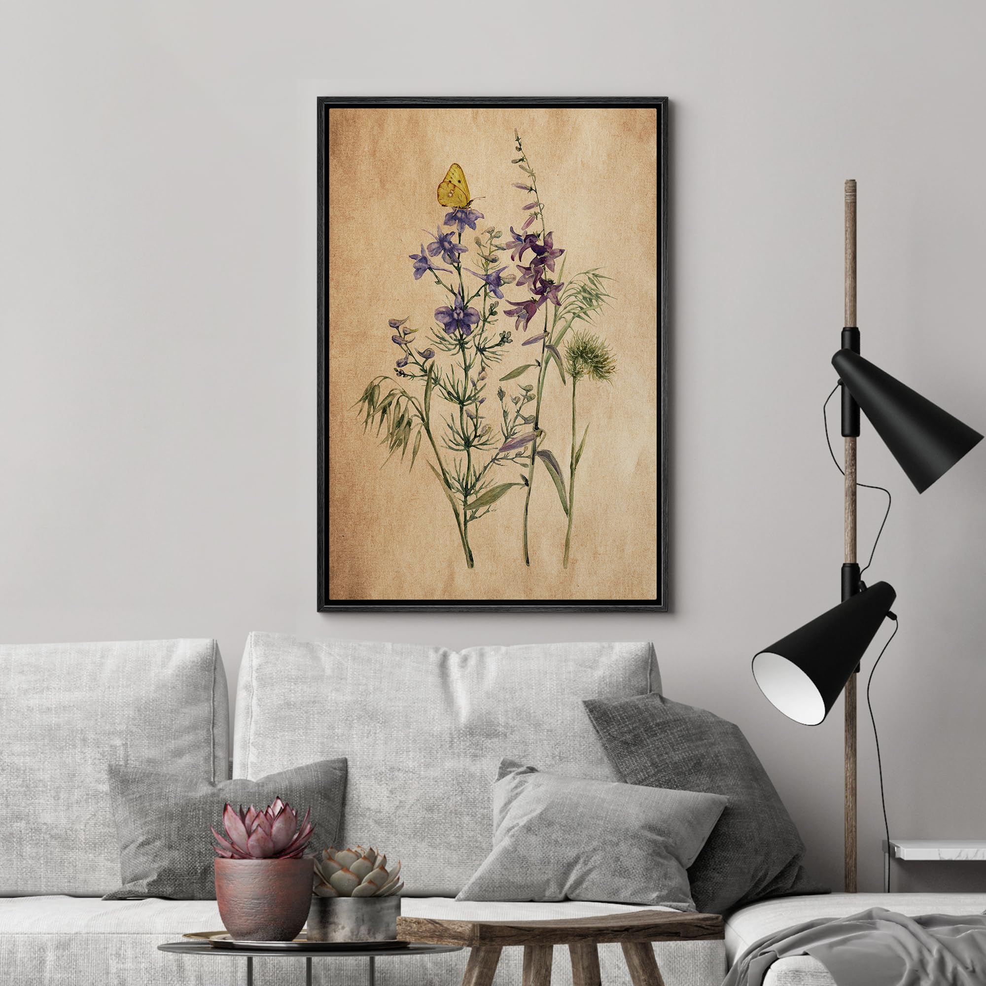 Wall26 Framed Canvas Print Wall Art Antique Lavender Blue Wildflowers Nature Wilderness Illustrations Modern Art Botanical Flora