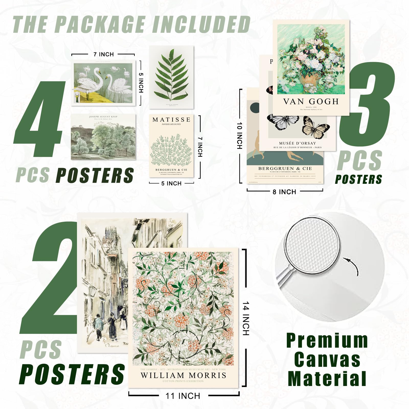 Uniro Sage Green Eclectic Wall Art Prints, 9 Pcs Matisse Wall Art Exhibition Posters For Room Aesthetic, Van Gogh William Morris