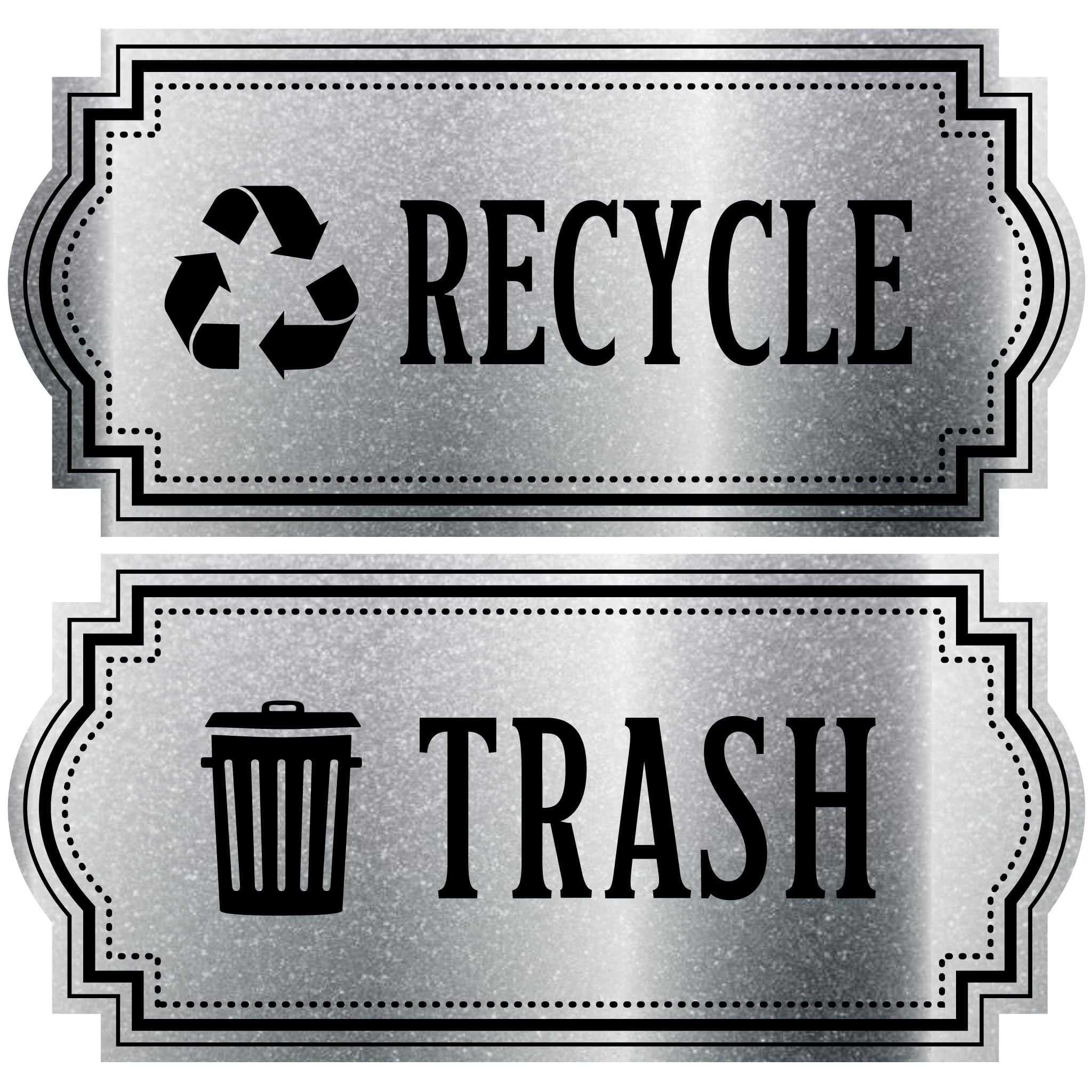 Recycle And Trash Logo Symbol - Elegant Golden Look For Trash Cans, Containers, And Walls - Laminated Vinyl Decal (Small, Silver