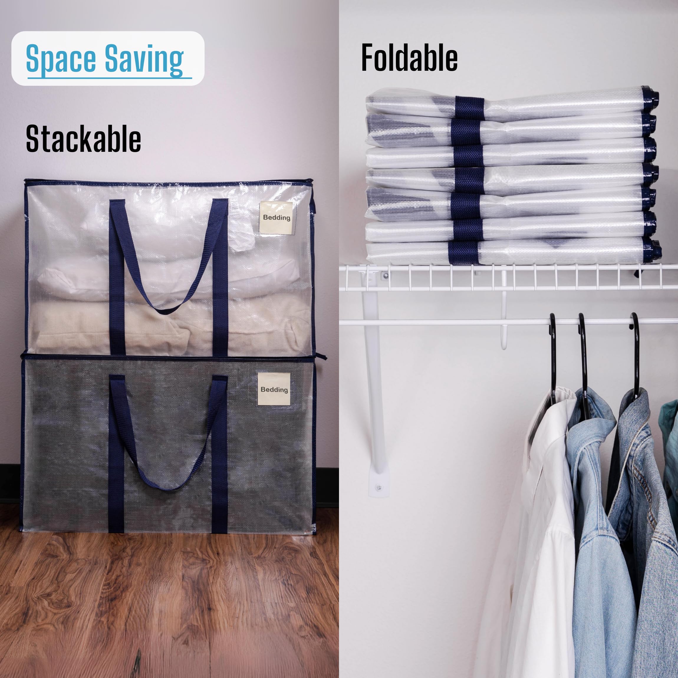 VENO 4 Pack Heavy Duty Oversized Storage Bag for Moving  college Dorm  Traveling  camping  christmas Decorations  Packing Supplies  Organizer Tote  Reusable and Sustainable (clear  4 Pack)