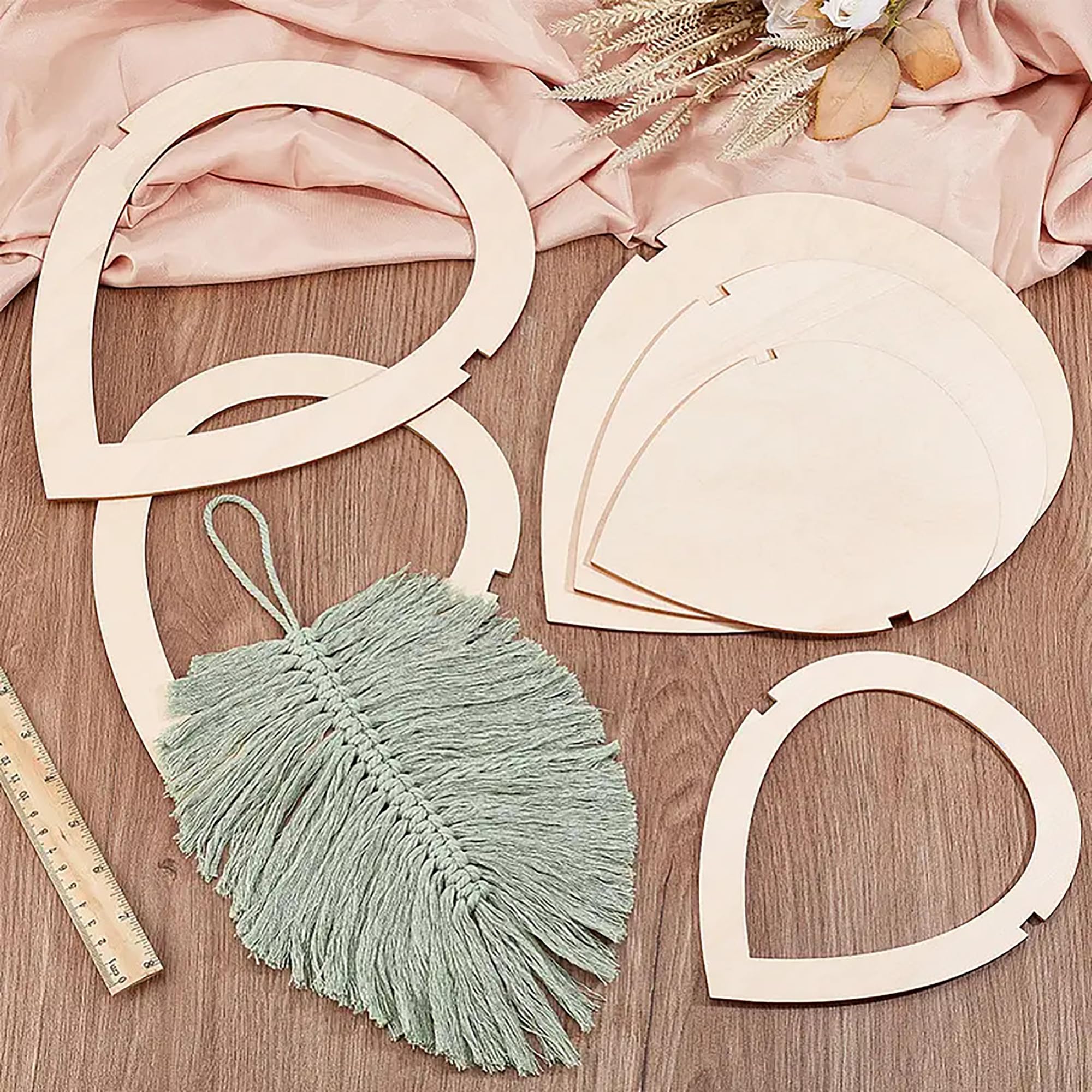 American Elm 6 Pack Leaf Macrame Cutting Molds 3 Sizes Mdf Weaving Templates For Wall Hangings, Tassels & Feather Crafts