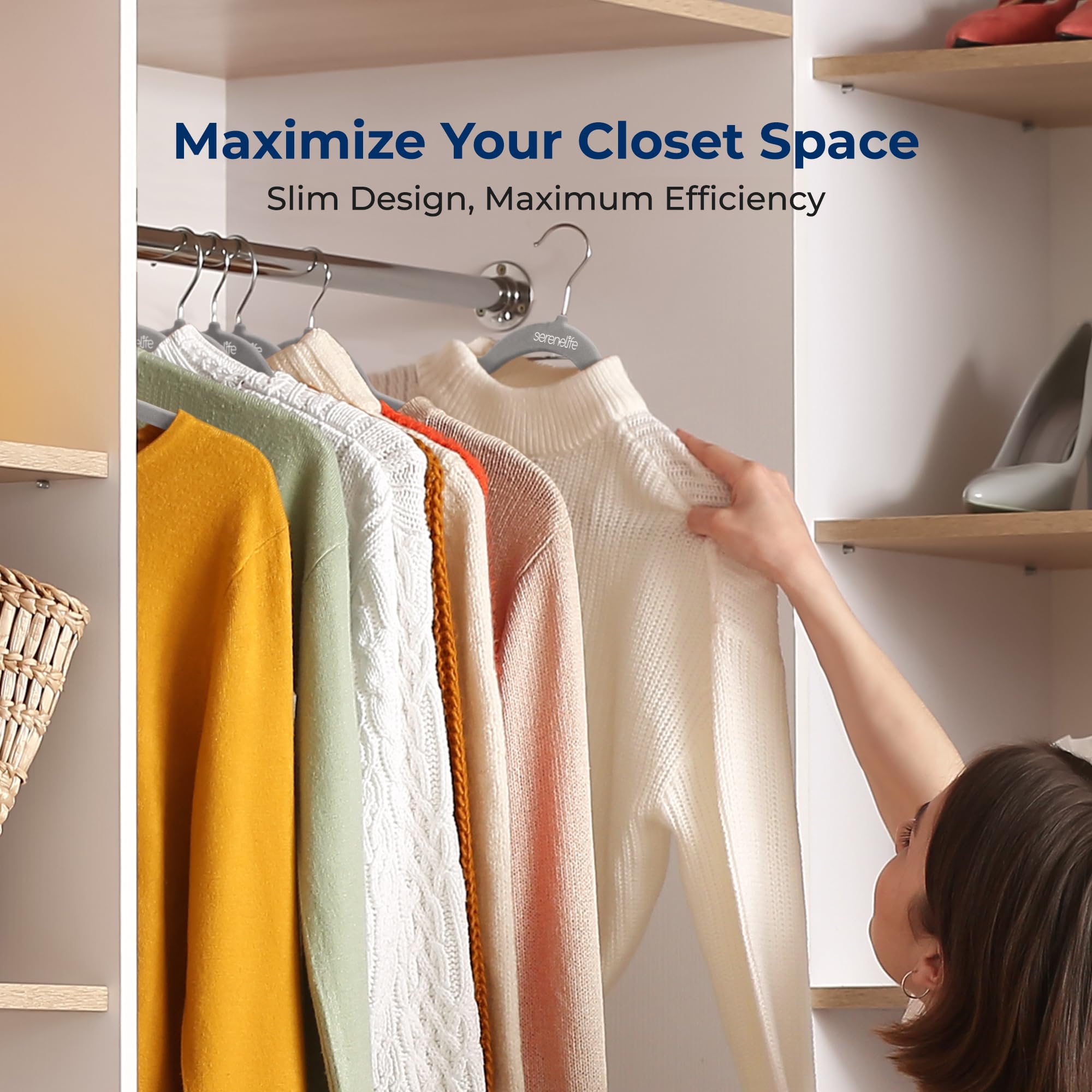 Serenelife 150 Pieces Velvet Hangers - Space Saving Heavy Duty Slim Suit Clothes Hanger Set With 360 Degree Swivel Metal Hook, C