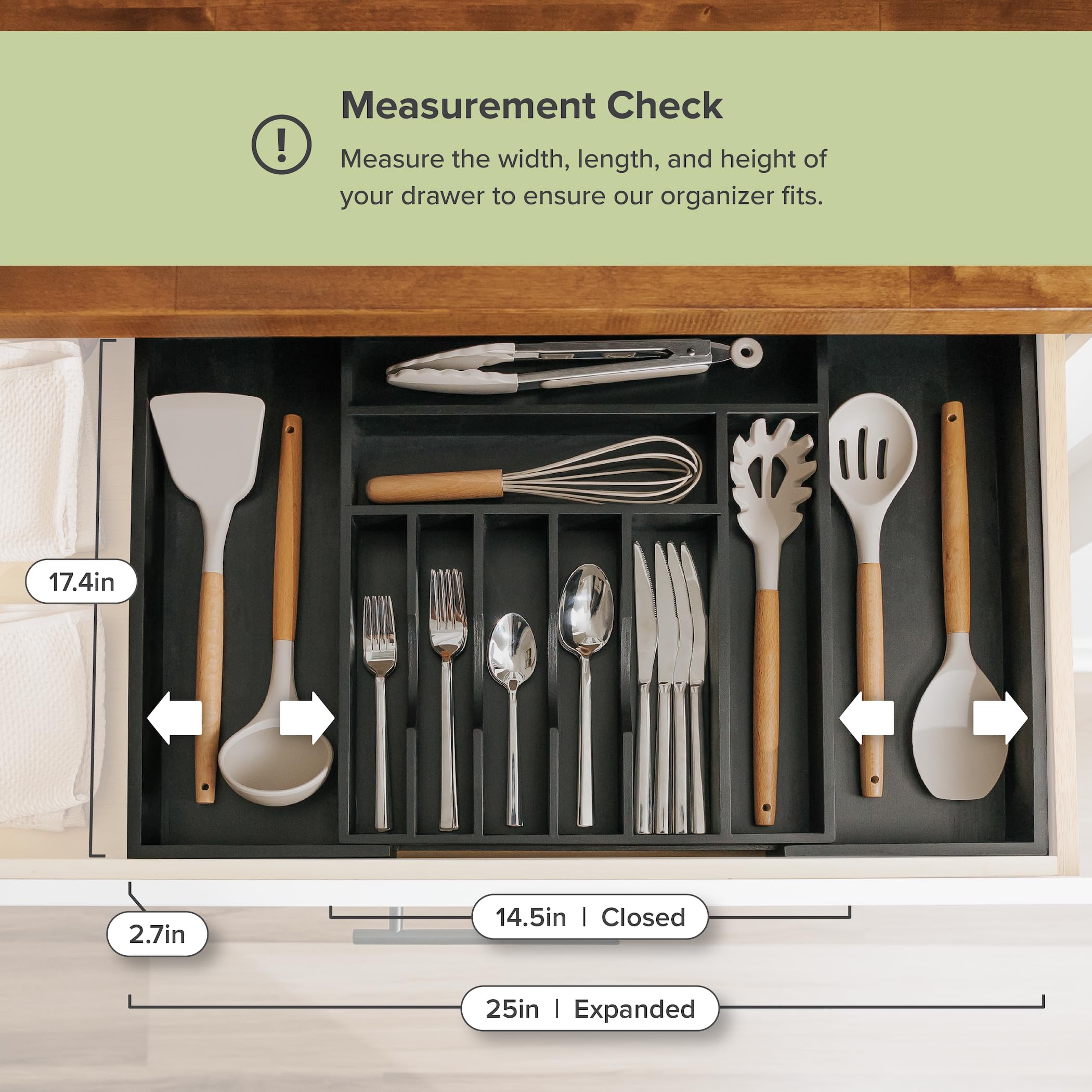 Kitchenedge Premium Silverware, Flatware And Utensil Organizer For Kitchen Drawers, Food-Safe Contract Grade, Expandable From 14