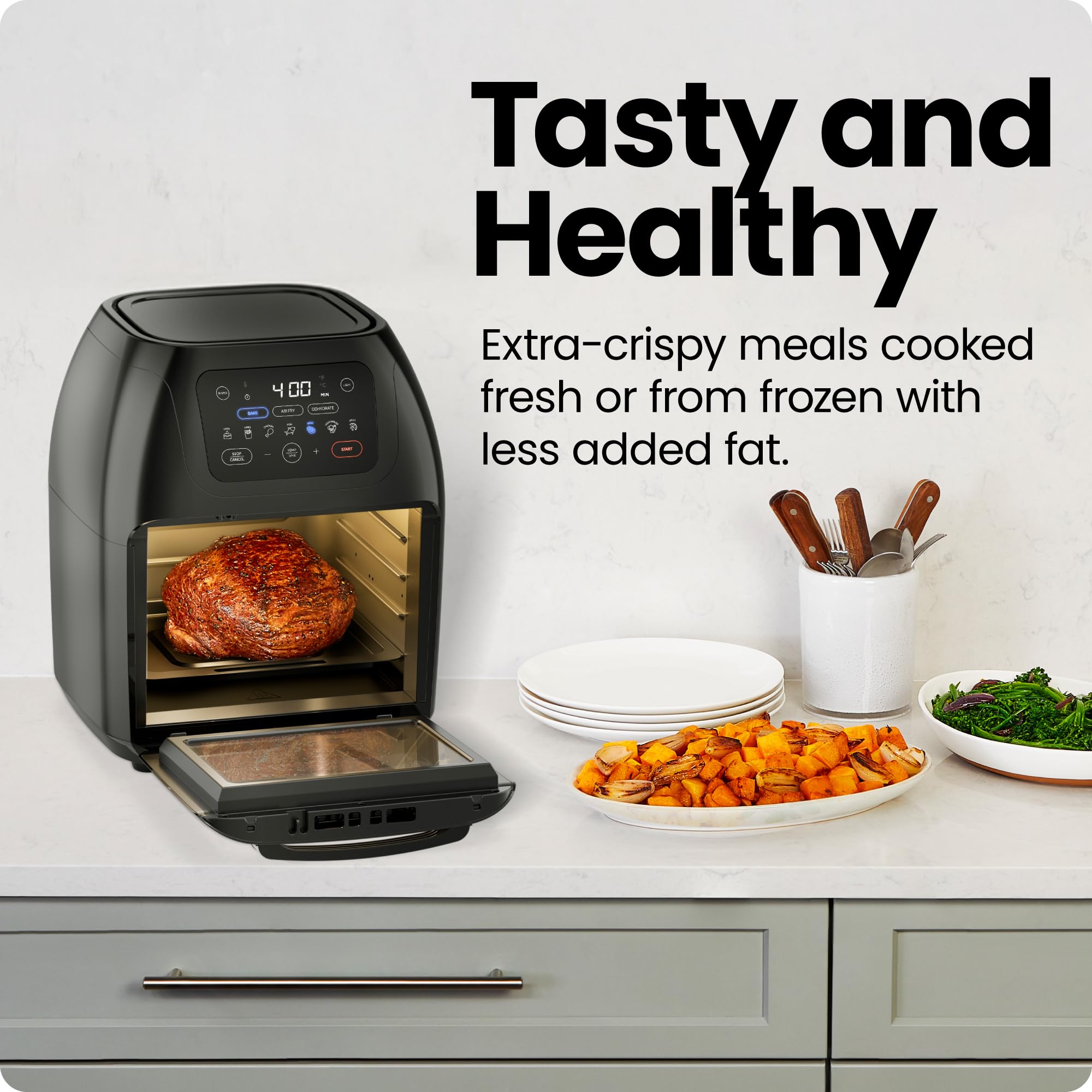 CHEFMAN Multifunctional Digital Air Fryer+ Rotisserie  Dehydrator  Convection Oven  17 Touch Screen Presets Fry  Roast  Dehydrate  Bake  XL 10L Family Size  Auto Shutoff  Large Easy-View Window  Black