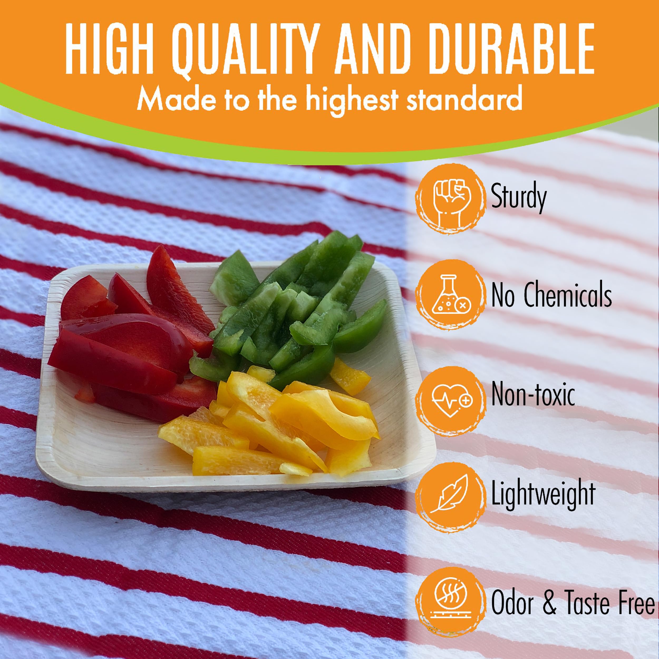 Raj Eco Compostable Palm Leaf Plates Like Bamboo Plates Disposable - 6 Inch Square 50 Party Plates  Natural Wooden  Eco-Friendly  Fancy Biodegradable & Disposable Dessert Appetizer Plates