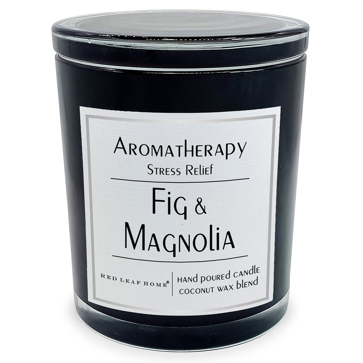 Red Leaf Home | Fig and Magnolia Candle | Washable Glass Lid, Large | Aromatherapy | Wellness Collection | 15.5oz Black Jar