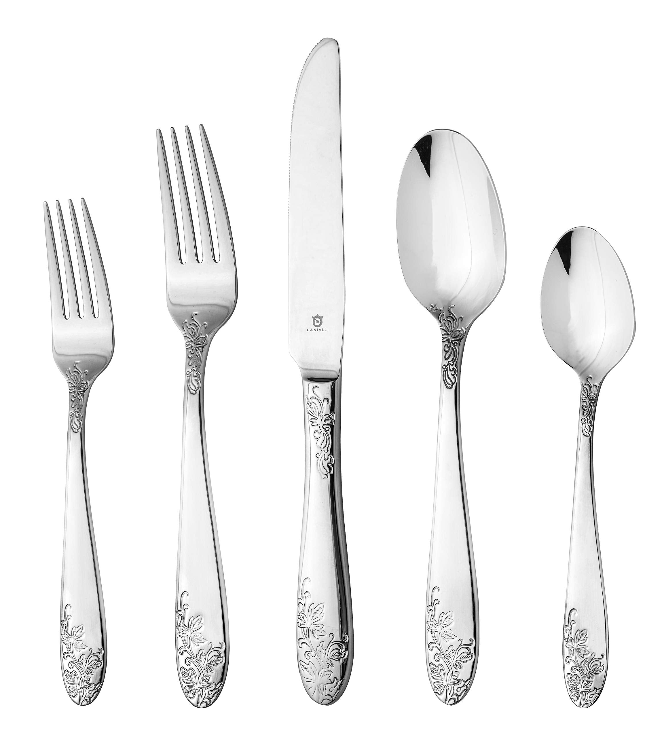 Danialli Imperial Silverware Set - 18/10 Stainless Steel Flatware Set For Elegant Dining - Dishwasher Safe Cutlery Set - Floral