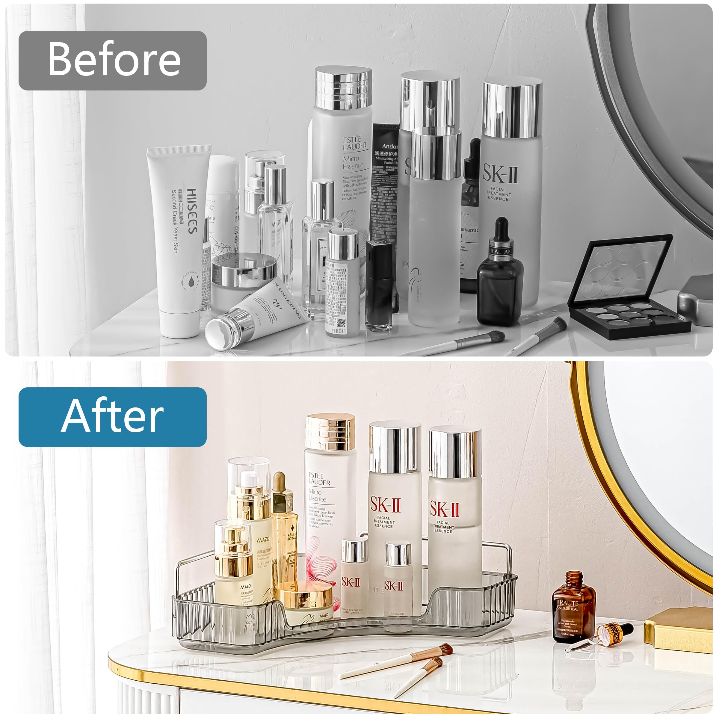 Invssene Corner Bathroom Countertop Organizer, 1 Tier Vanity Trays For Bathroom Counter, Makeup Organizer, Perfume Tray, Kitchen