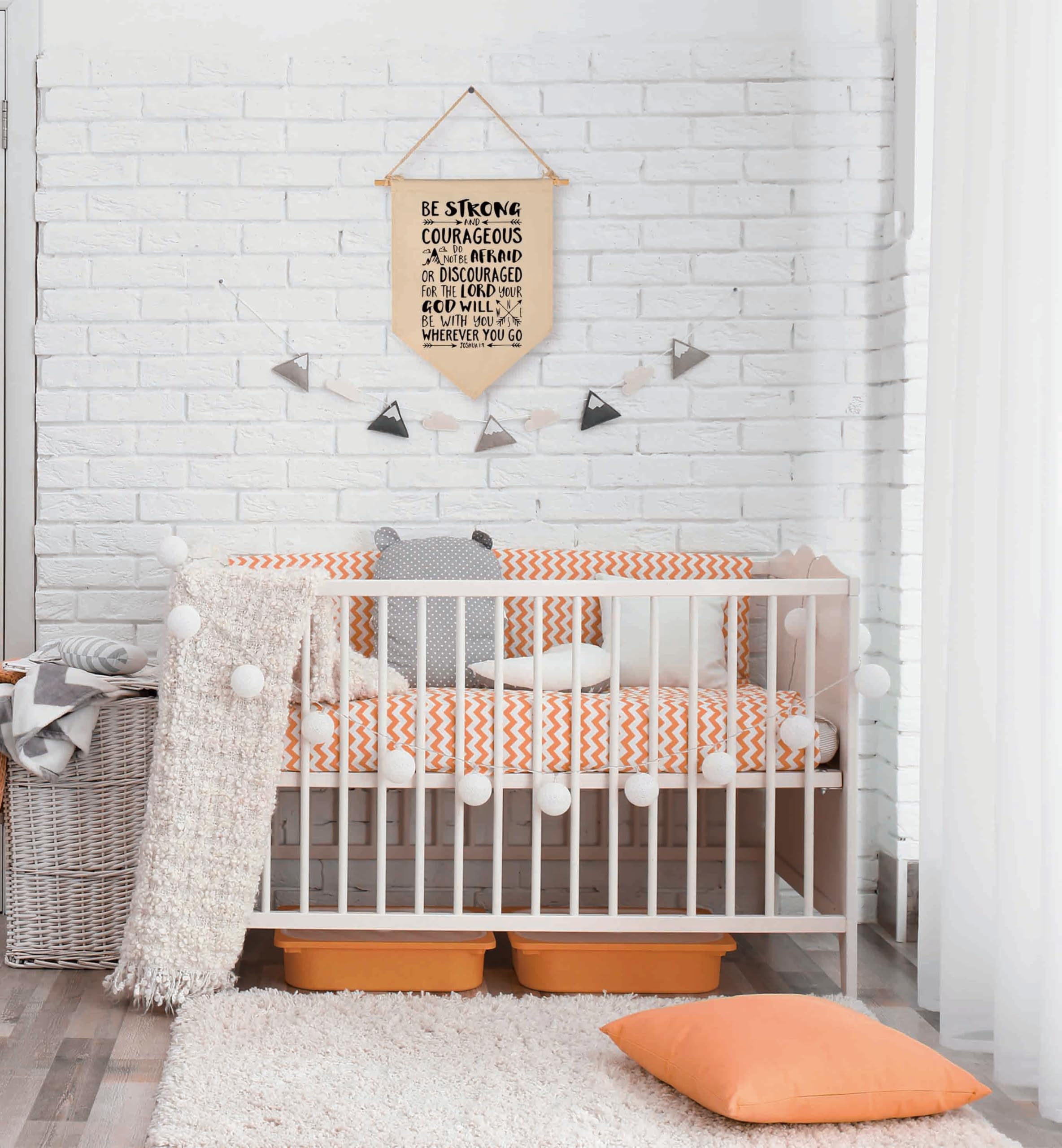 Be Strong and Courageous,Do Not Be Afraid or Discouraged-Canvas Hanging Flag Banner Wall Sign Decor Gift for Baby Kids Girl Boy