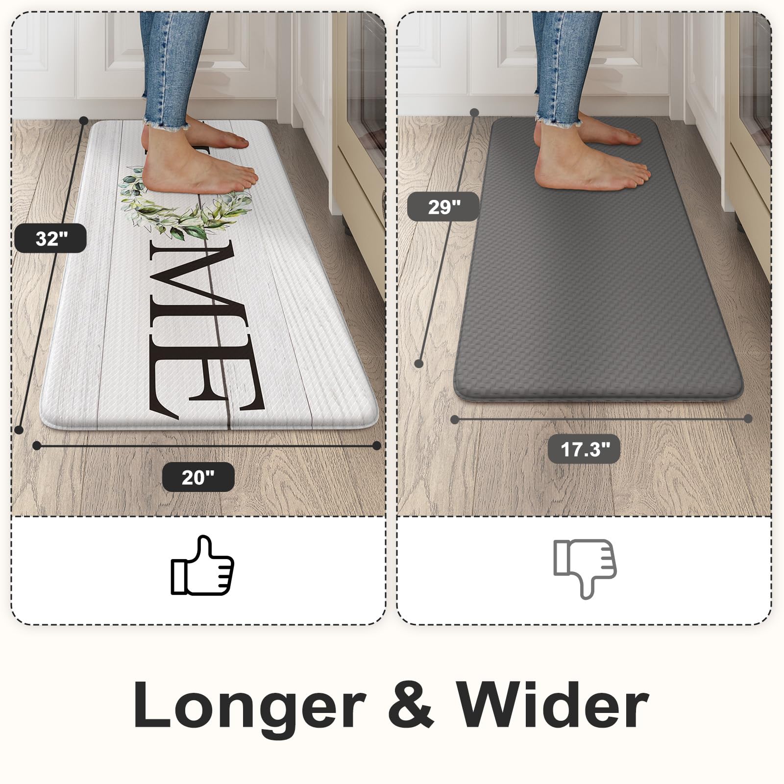 Kimode Anti Fatigue Kitchen Mat For Floor 20''X32'', Farmhouse Kitchen Rug, Cushioned Non Slip Kitchen Mats For Floor, Comfort F
