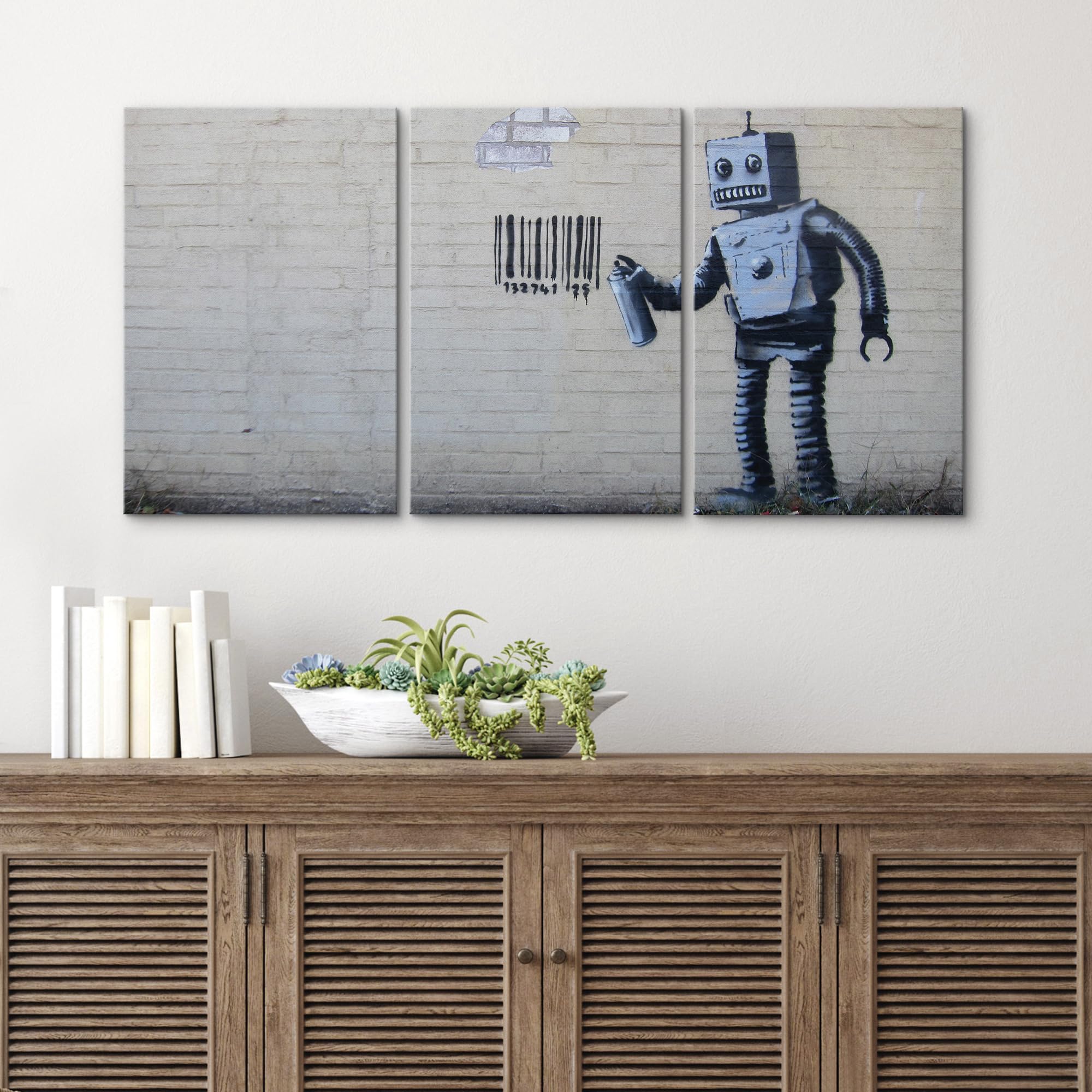 Wall26 - Robot Graffiti Banksy Street - Canvas Art Wall Art - 16''X24''X3 Panels