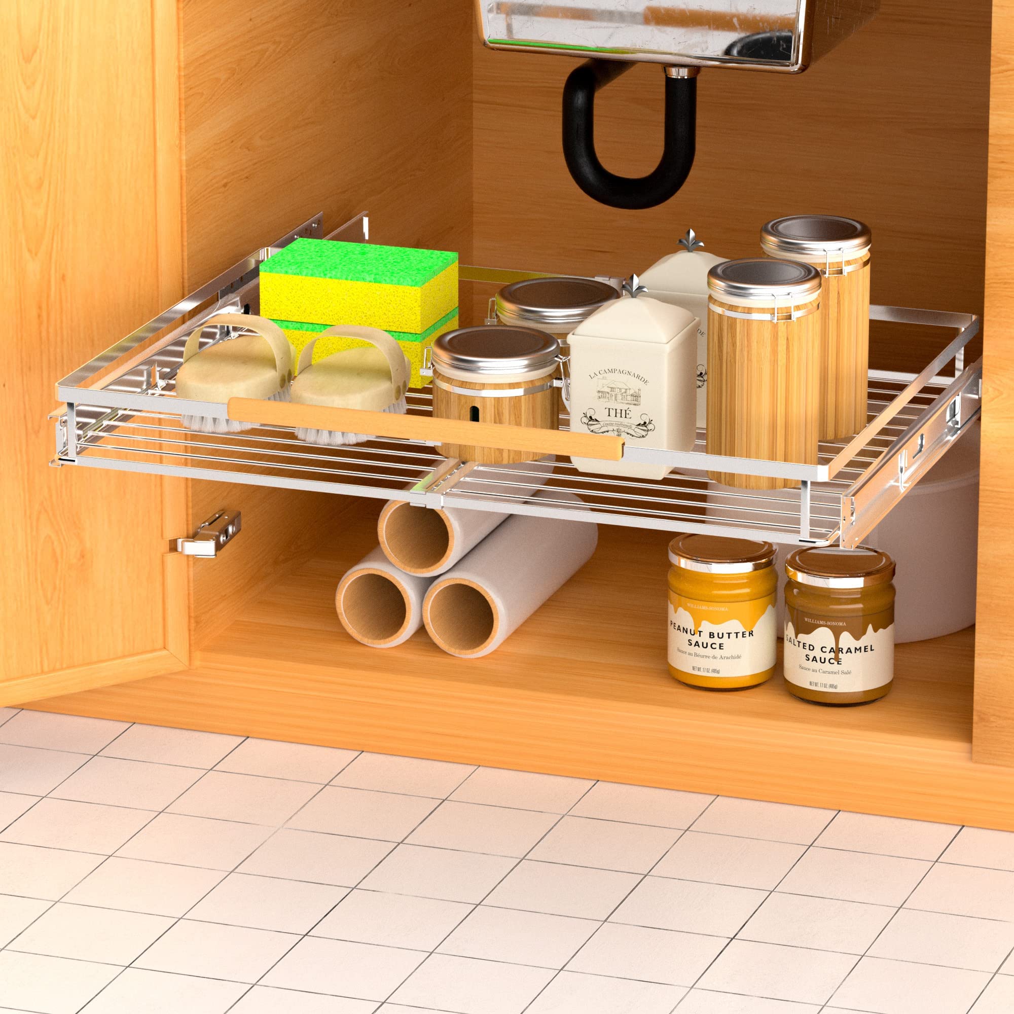 Ipegtop 2 Pack Pull Out Cabinet Drawer Shelf Organizer, Extendable Sliding Slide Out Pantry Shelves Storage Heavy Duty For Kitch