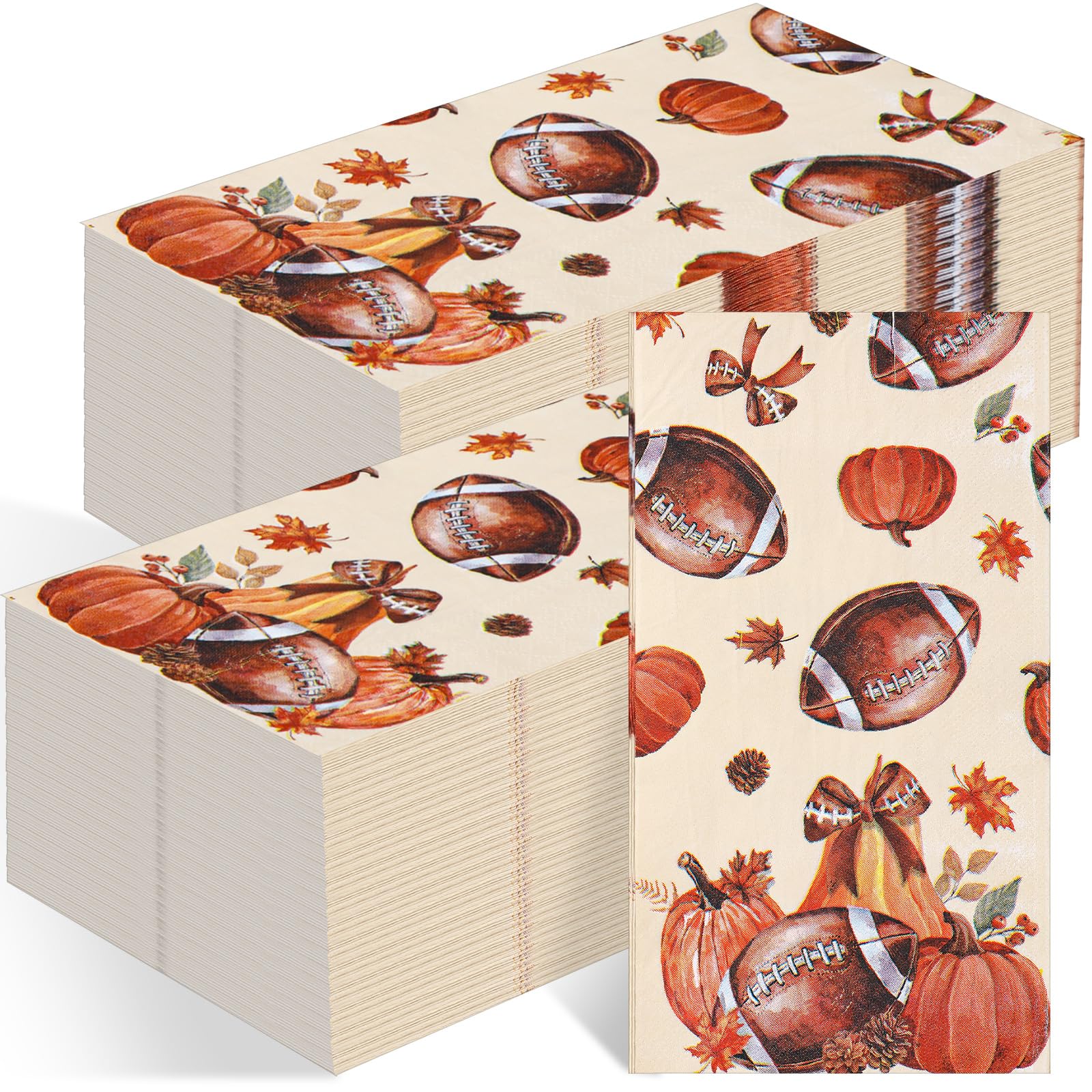 Windkream 200 Pcs Fall Football Guest Napkins Disposable Hand Towels for Bathroom Autumn Leaf Pumpkin Paper Guest Towels Footbal