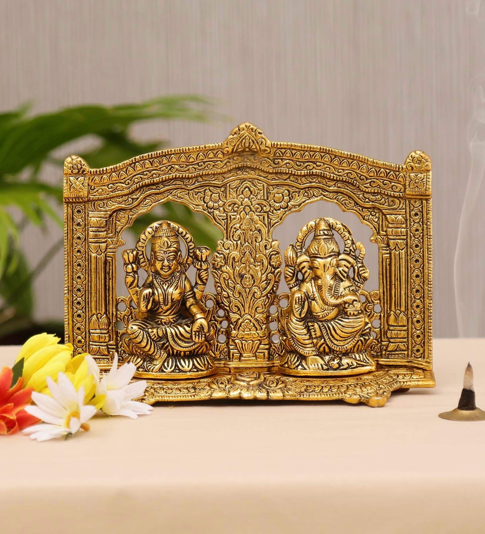 Kridaykraft Metal Laxmi Ganesh Idol Showpiece - Metal Lakshmi Ganesh Statue Diwali Home Decoration Items Lakshmi Ganesh For Diwa