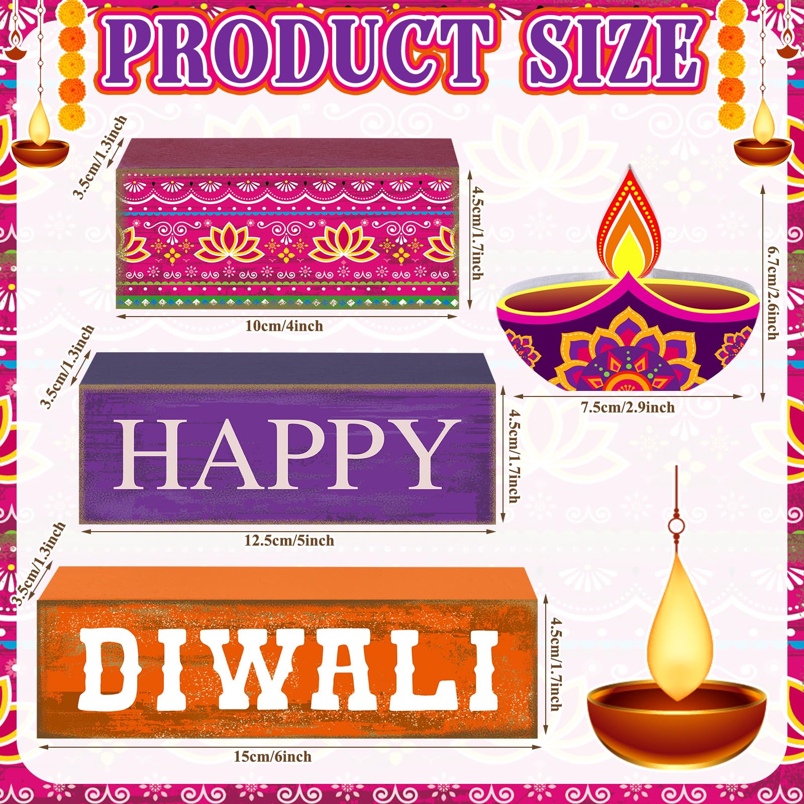 Lineshading 4 Pcs Diwali Wooden Table Decoration Centerpiece Happy Diwali Tiered Tray Decor Warm Wishes Diyas Wooden Design for