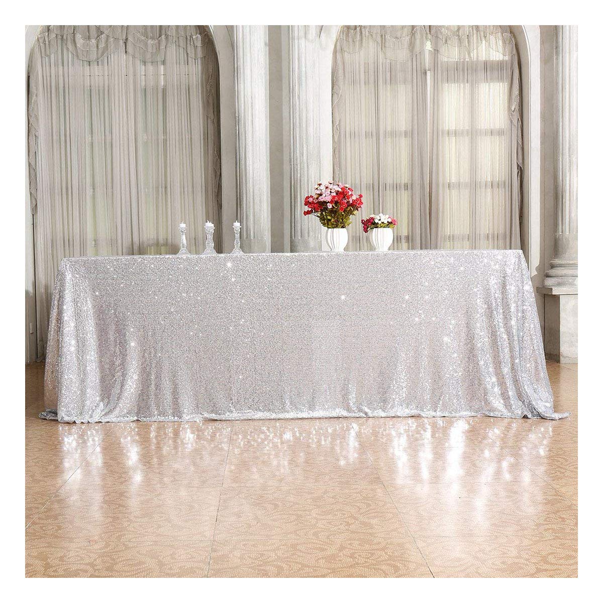 Poise3Ehome 50A72 Rectangle Silver Sequin Tablecloth For Party Cake Dessert Table Exhibition Events, Silvery