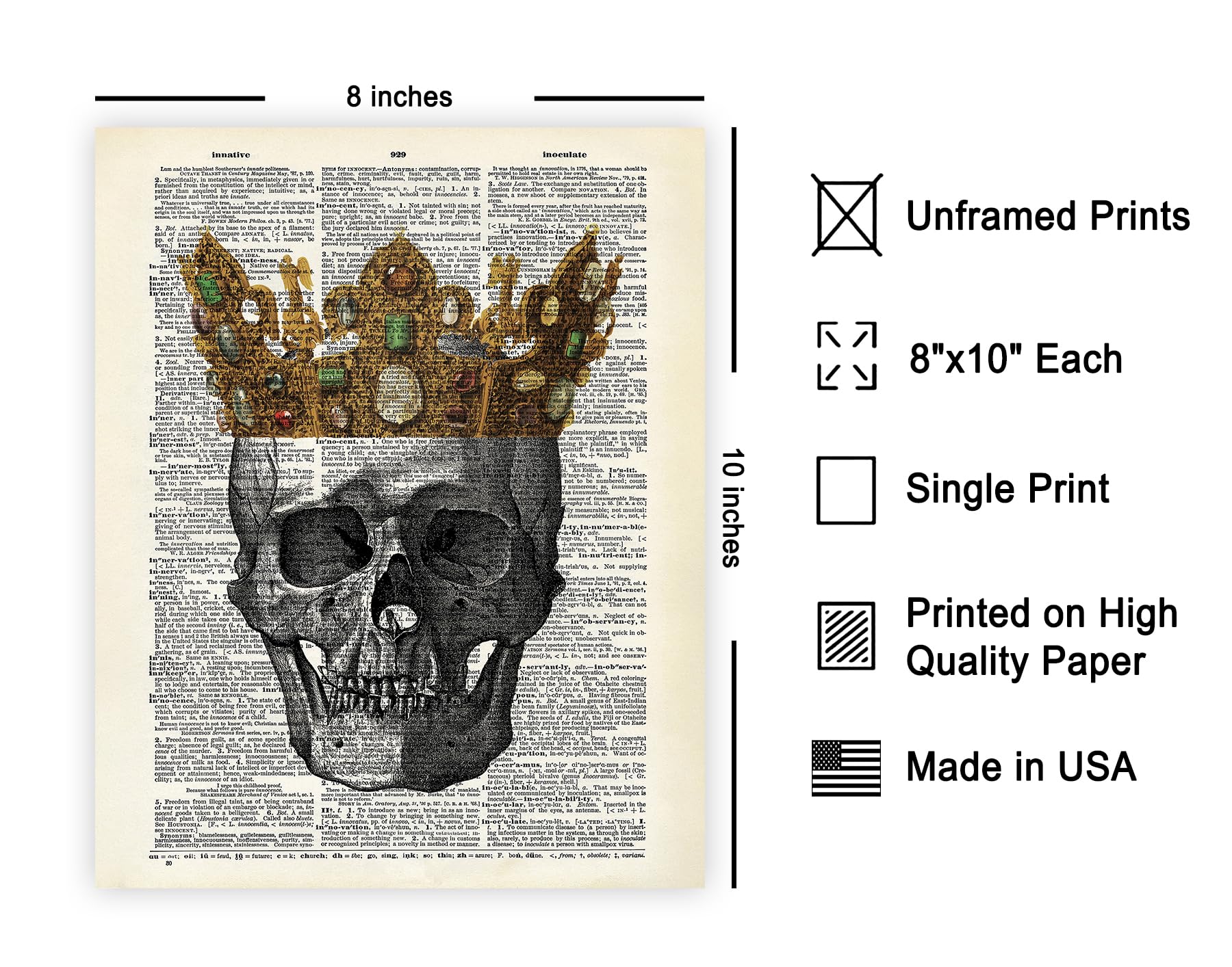 Poster Master Dictionary Art Poster - Crown On Skull Print - Skeleton Art - Anatomy Art - Minimal Gift For Him, Her, Doctor, Nur