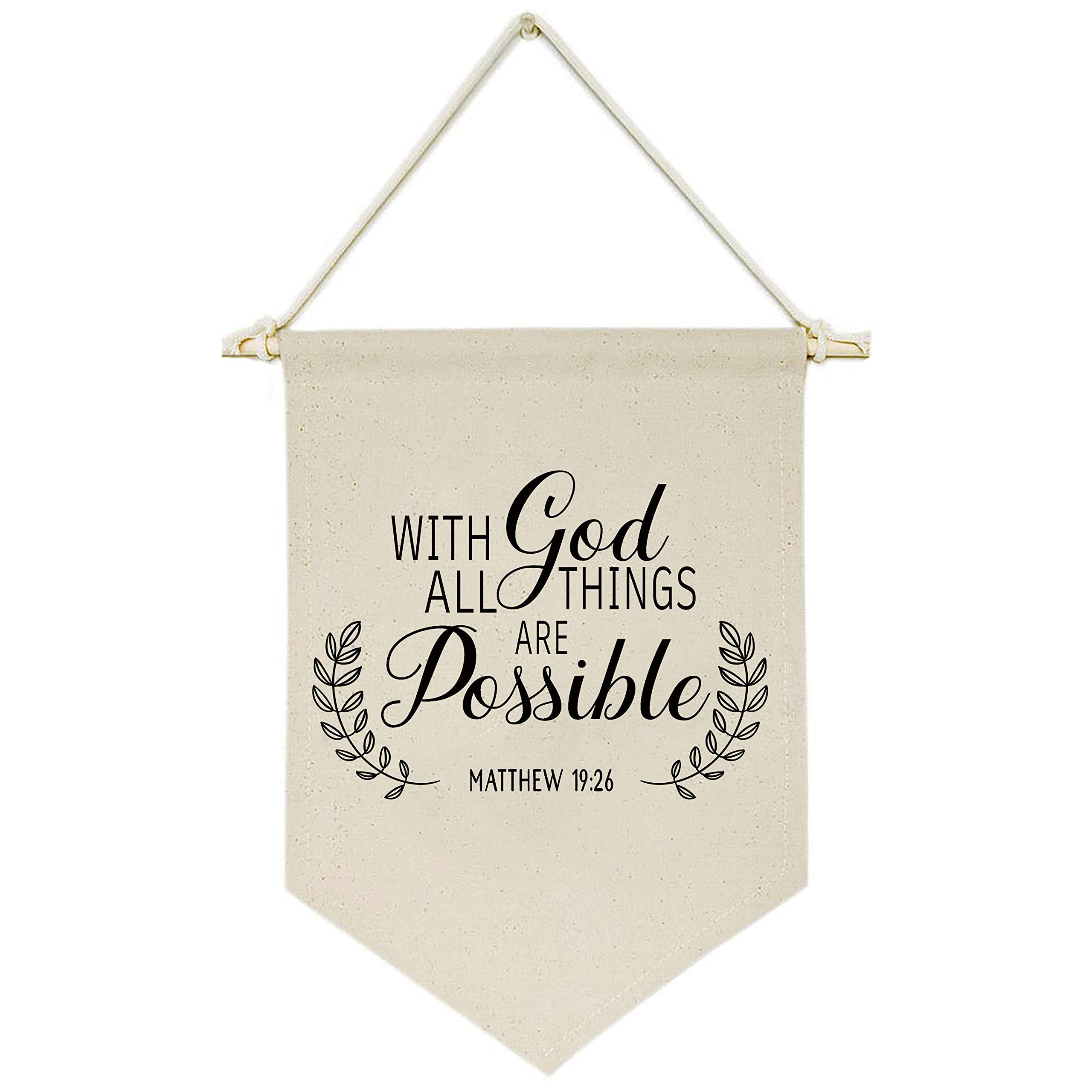 With God All Things Are Possible- Canvas Hanging Flag Banner Wall Sign Decor-Inspirational Gift For Home,Office,Nursery,Kids Roo