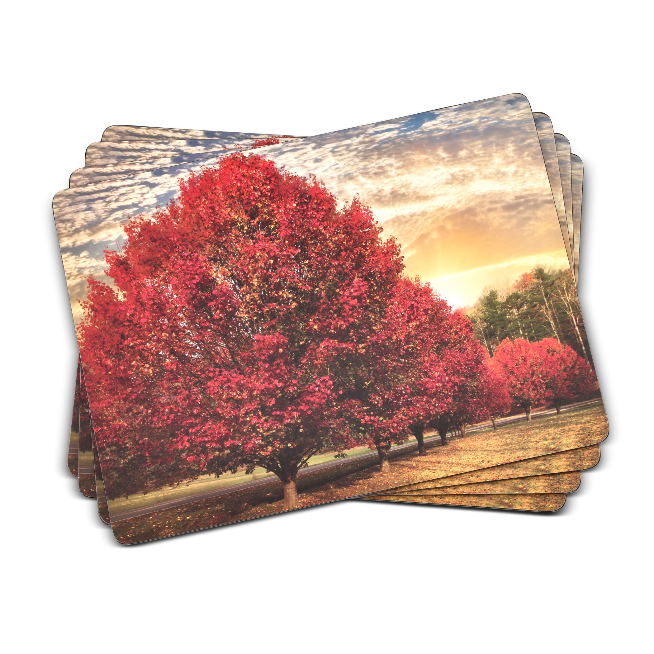 Pimpernel Crimson Trees Collection Placemats | Set Of 4 | Heat Resistant Mats | Cork-Backed Board | Hard Placemat Set For Dining