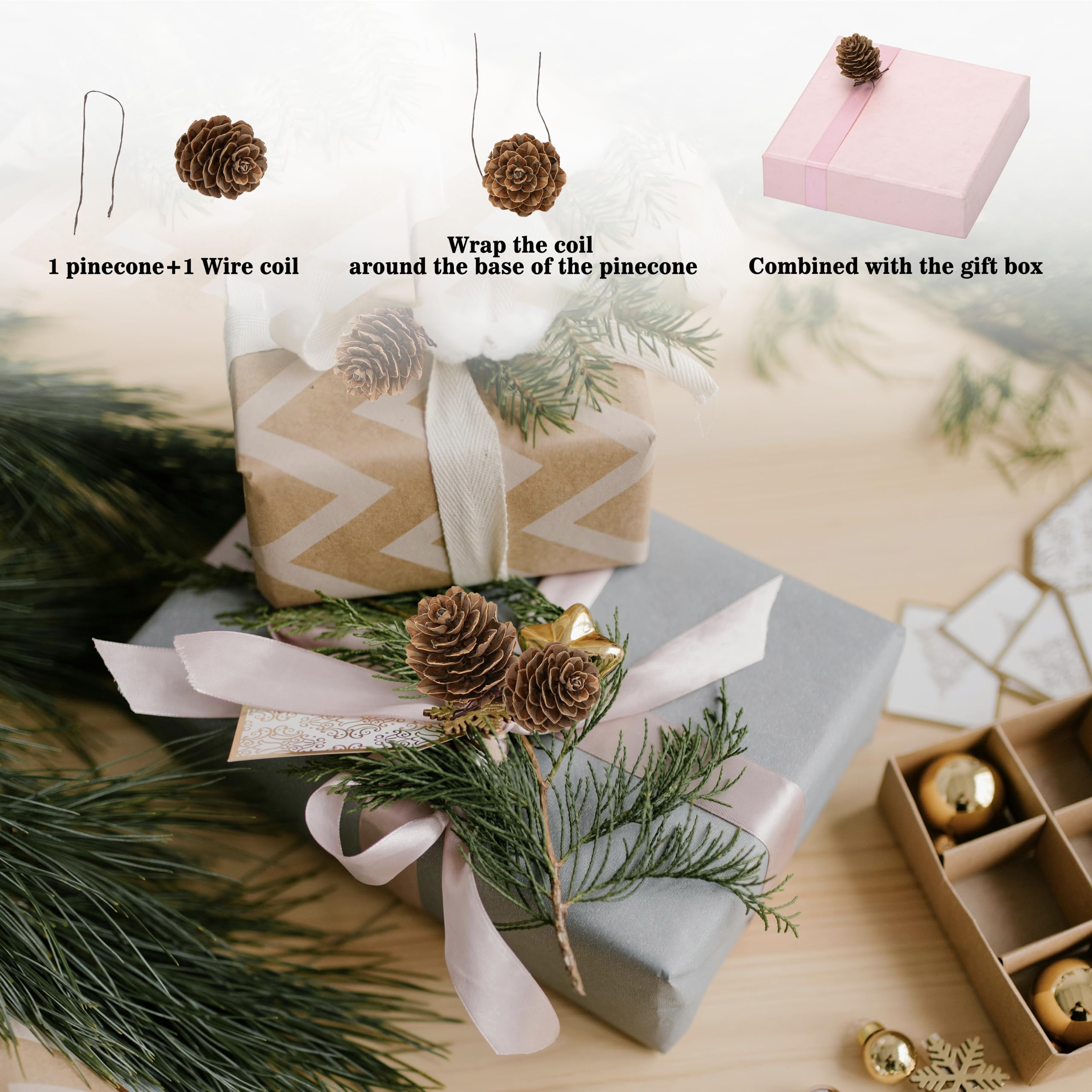Lescli 168 Pcs Natural Mini Pine Cone Kit with Brown Iron Wires for DIY - 0.6-1.2 Small Pinecones Ornaments Bulk for Crafts, Vas