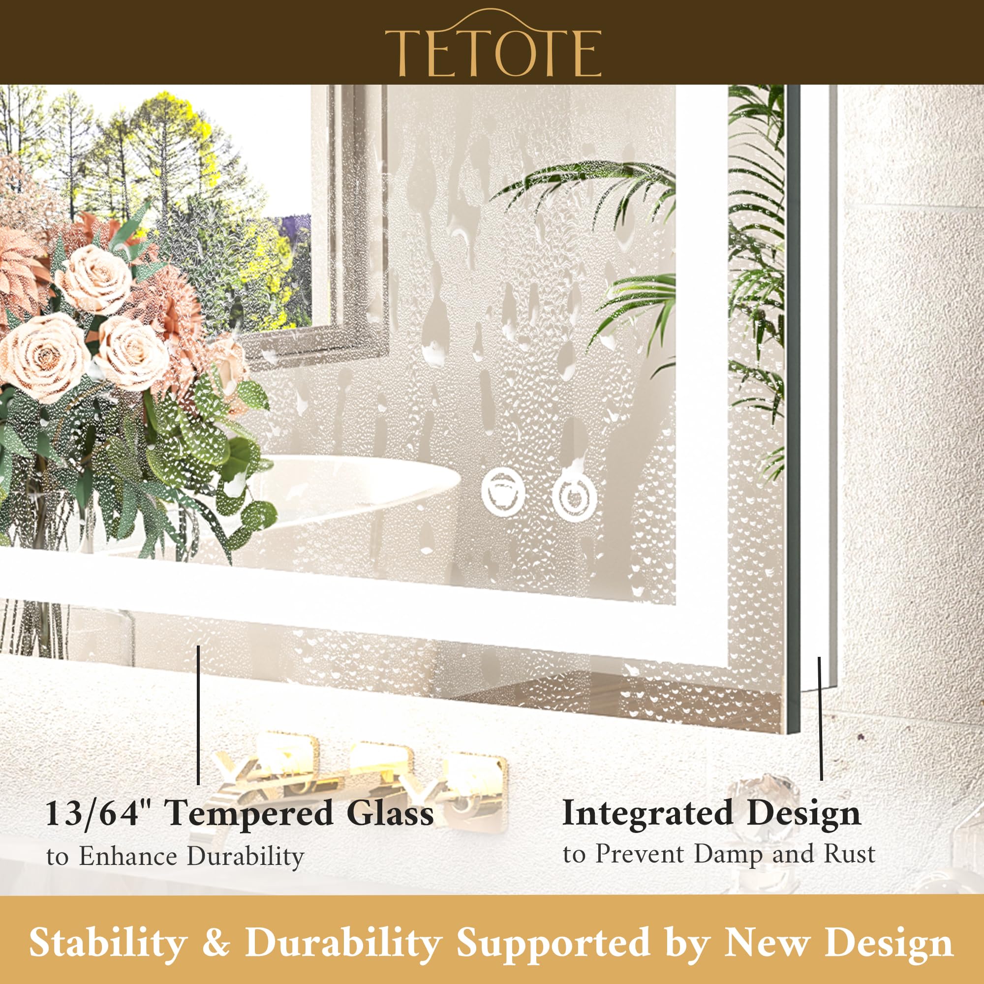 Tetote Led Bathroom Mirror With Brighter Lights 32 X 36 Led Lighted Vanity Mirror With Frontlit And Backlit, 3-Color Dimmable Il