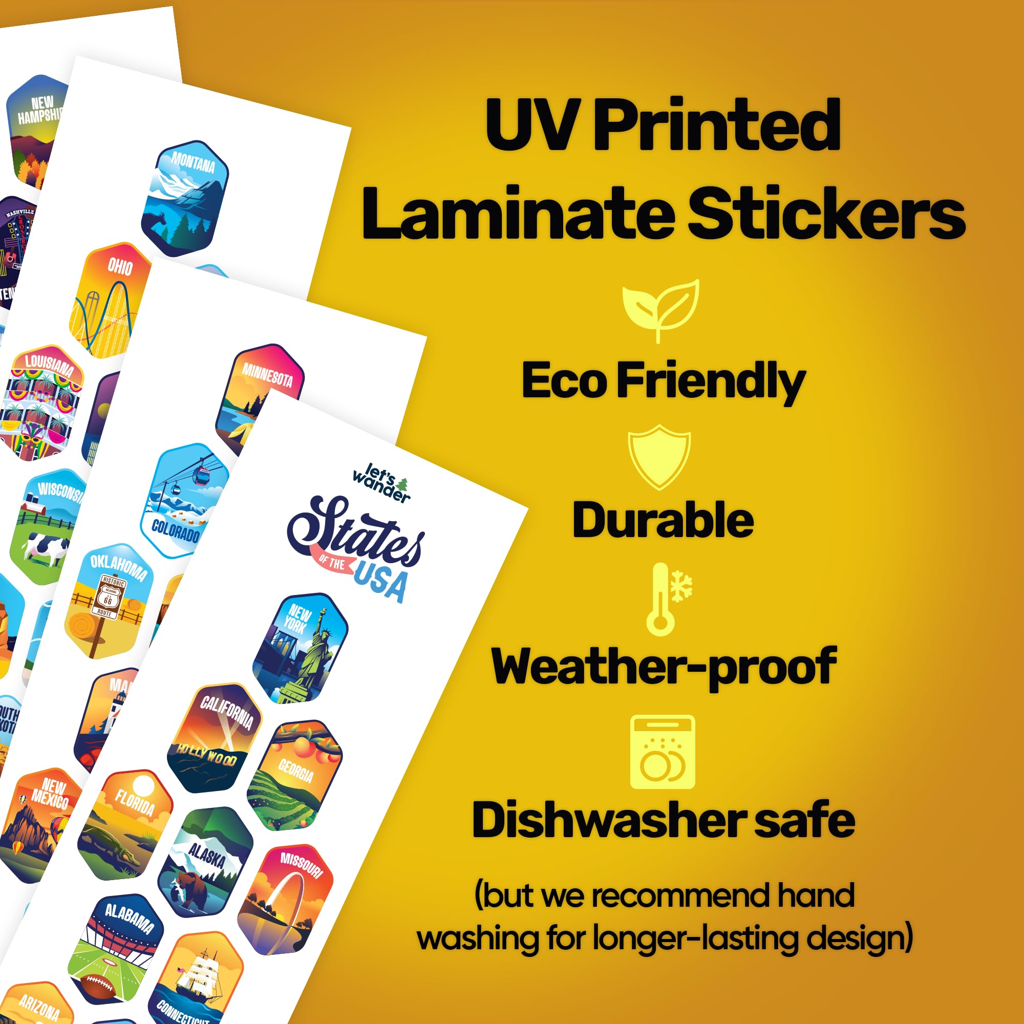 LET S WANDER 50 States Water Bottle with Waterproof Stickers - 32oz Leakproof Insulated Stainless Steel with Straw - States of t
