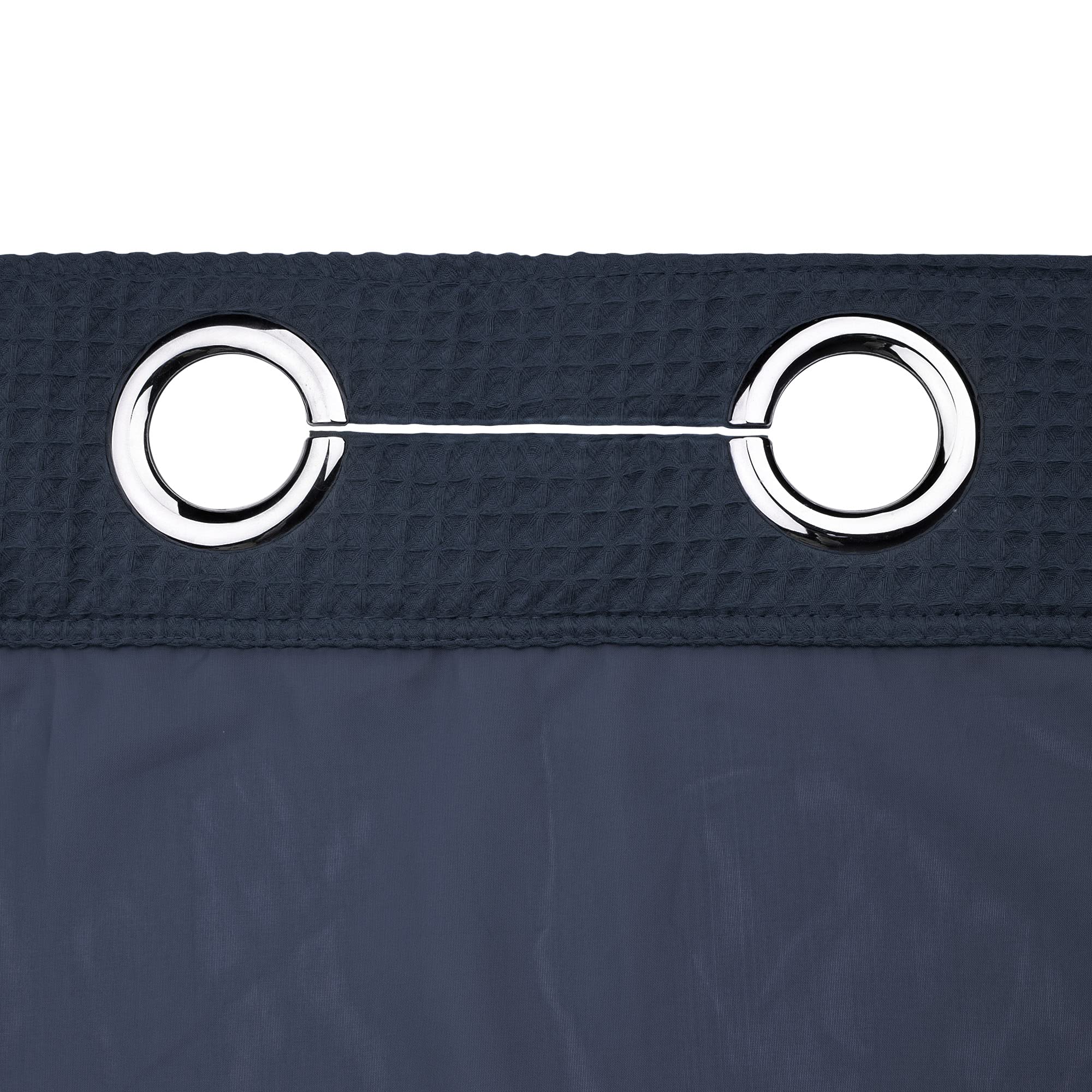 River Dream Navy Blue Fabric Shower Curtain Set, Cotton Blend, Waffle Weave, With Snap In Replacement Liner,71 X 74 Inches