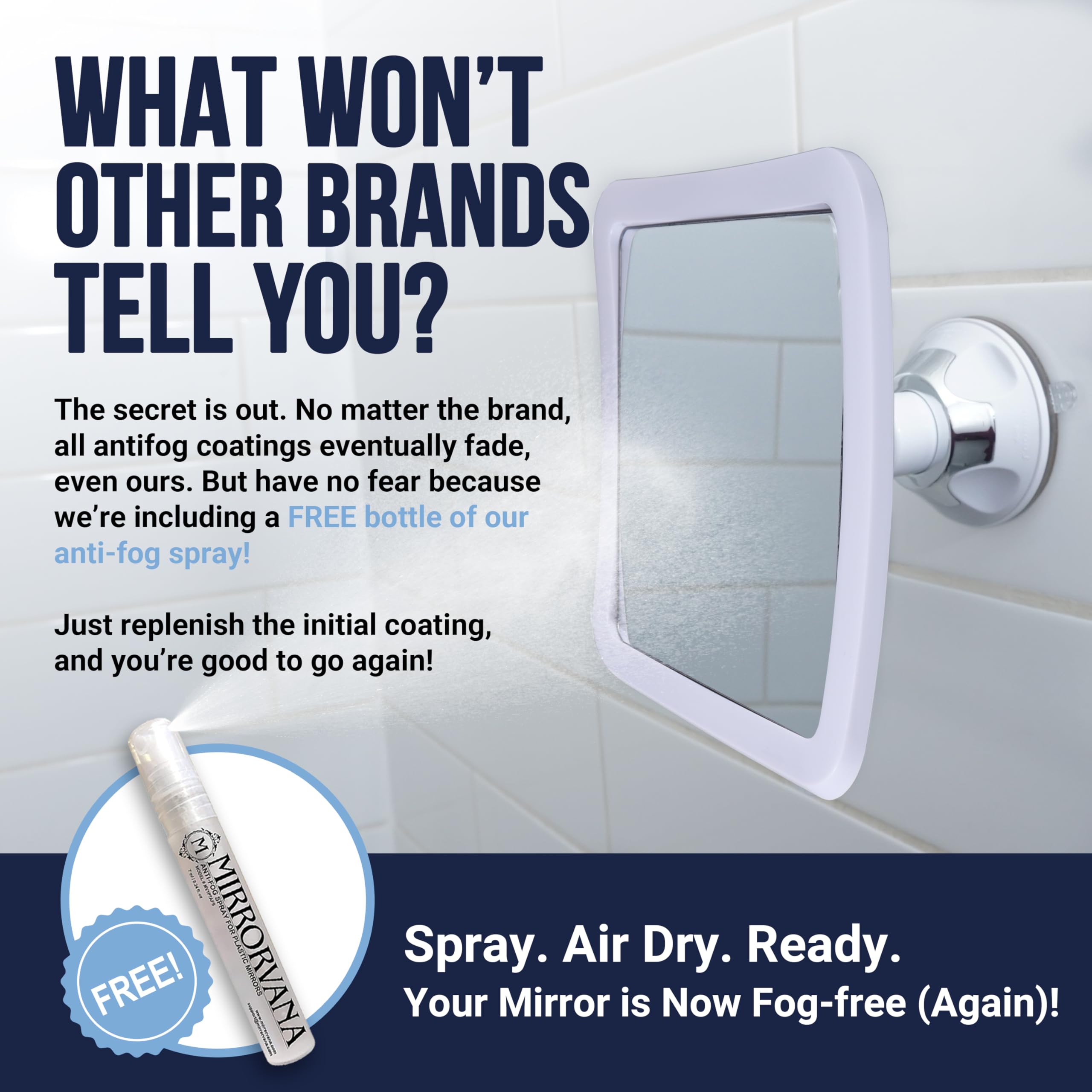 Mirrorvana Fogless Shower Mirror For Shaving With Improved Suction And 360 Swivel - Unbreakable Fog Free Mirror For Men And Wome