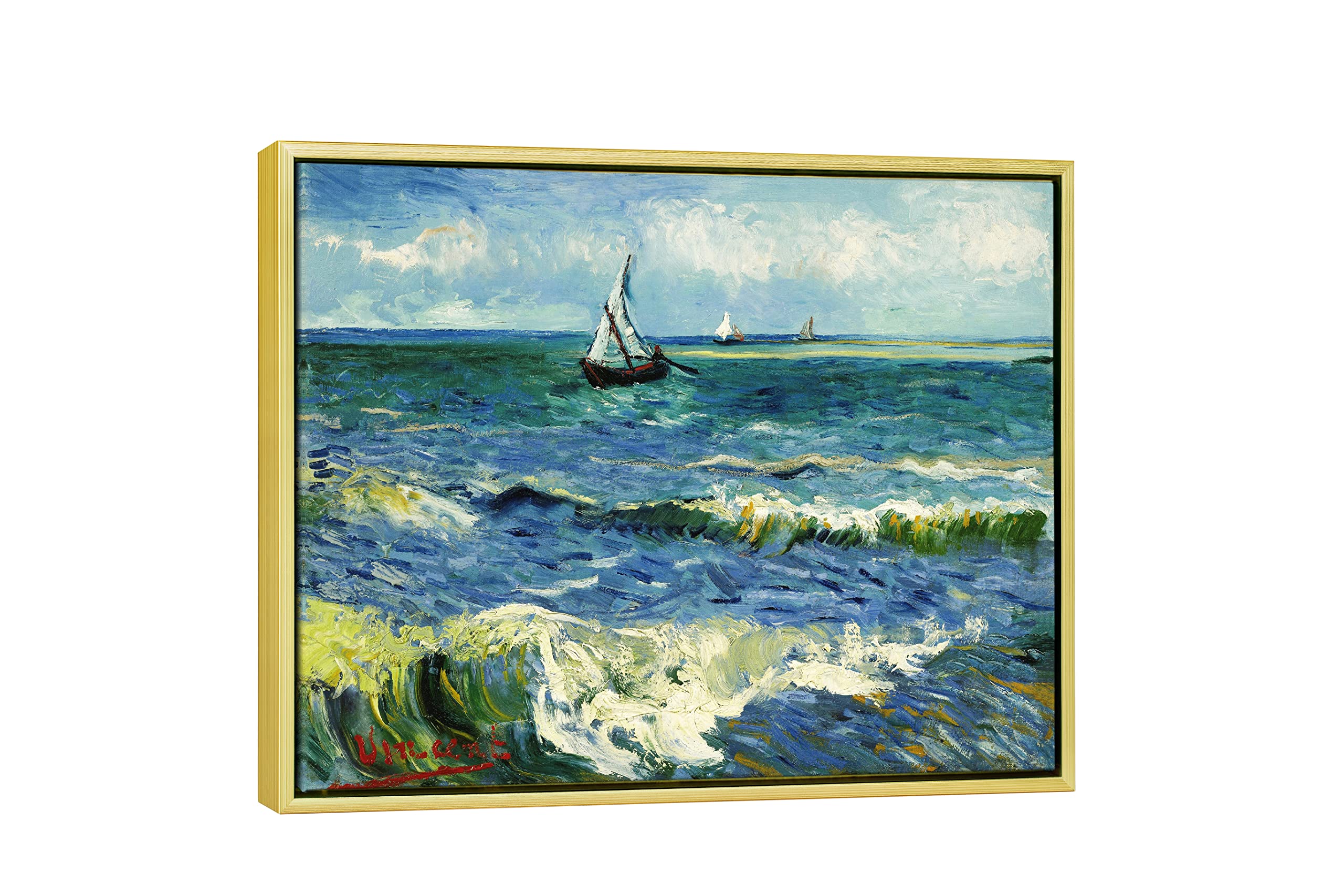 Wieco Art Framed Canvas Wall Art Seascape At Saintes Maries By Vincent Van Gogh Modern Canvas Prints Sea Pictures On Canvas Art