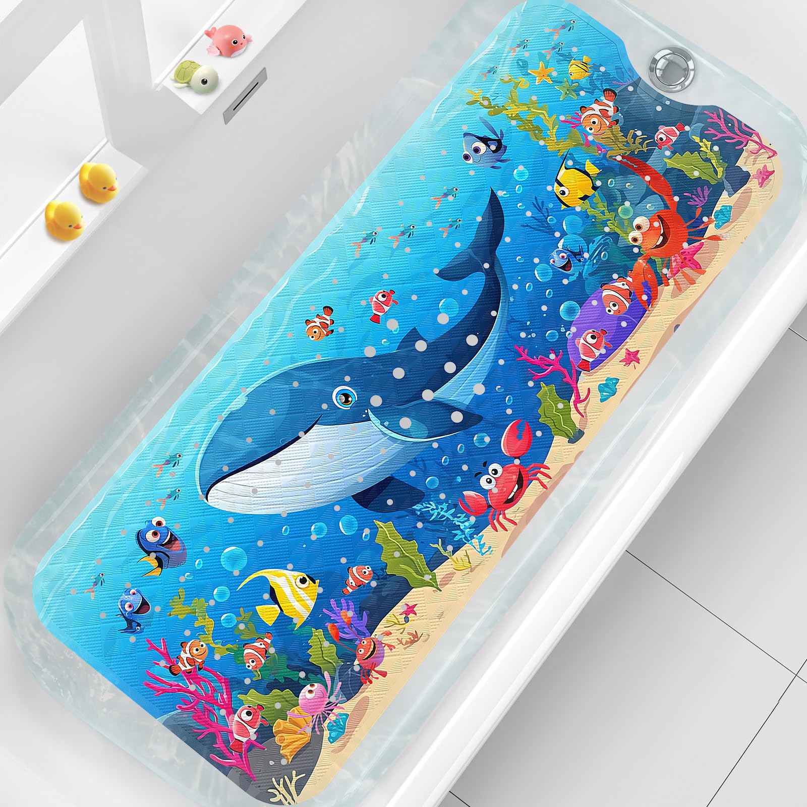 XIYUNTE Baby Bath Mat for Tub Non Slip Kids Bath Mat - 40x16 Extra Long Cartoon Whale Baby Bath Tub Mat Eco-Friendly Toddler